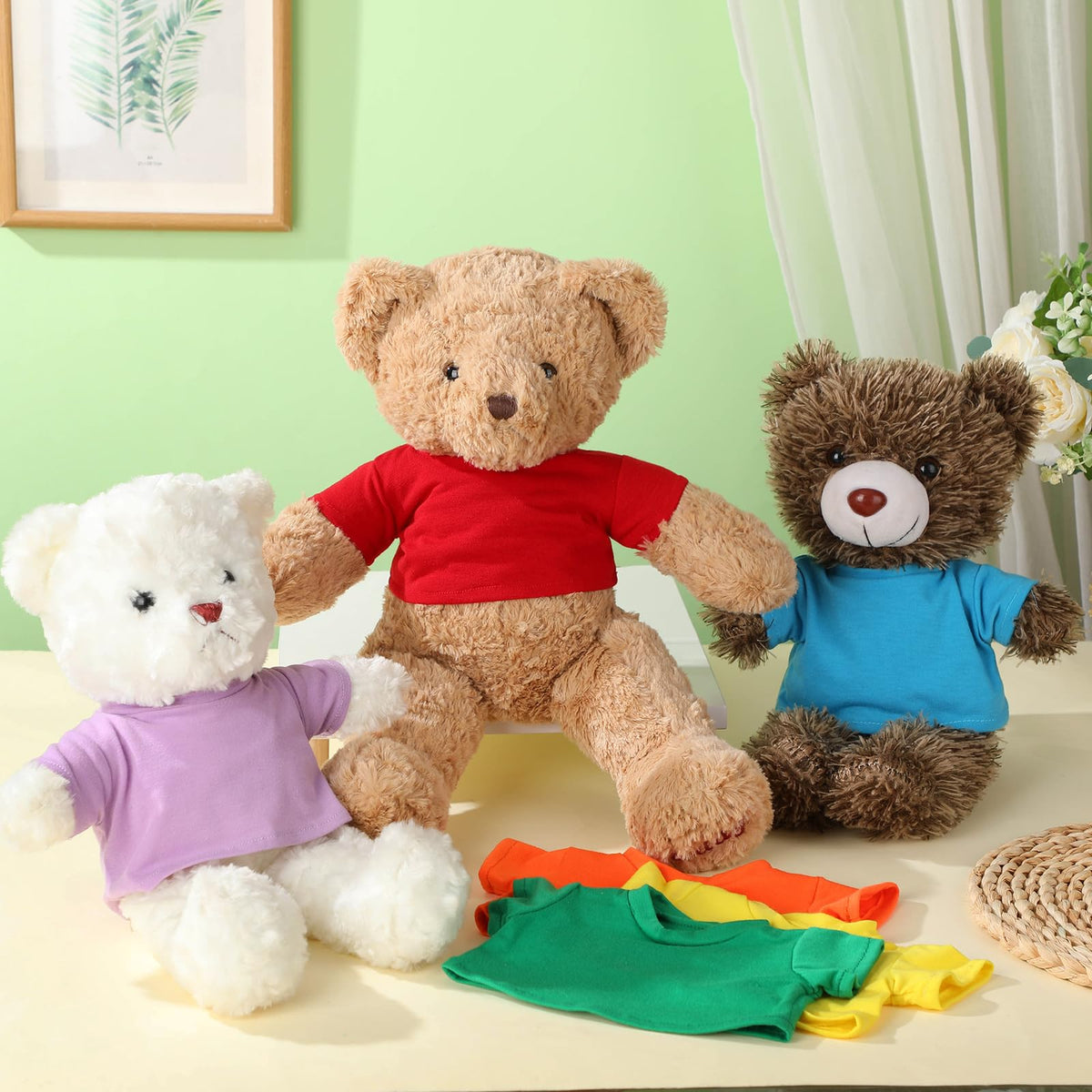 Skylety 6-Piece Bear Tee Shirt Set for 14-18 Inch Plush Bears | Rainbow Doll Clothes