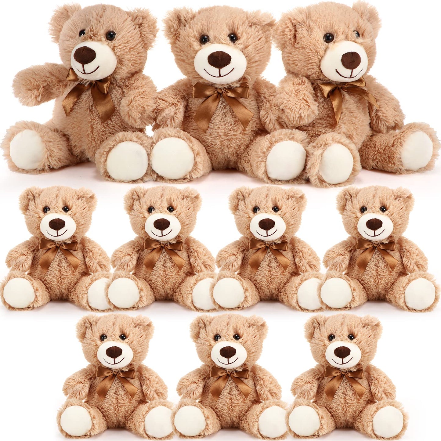 Skylety 10 Pcs Bears Bulk Plush Toys – Light Brown, 10-14 Inches, Party Favors