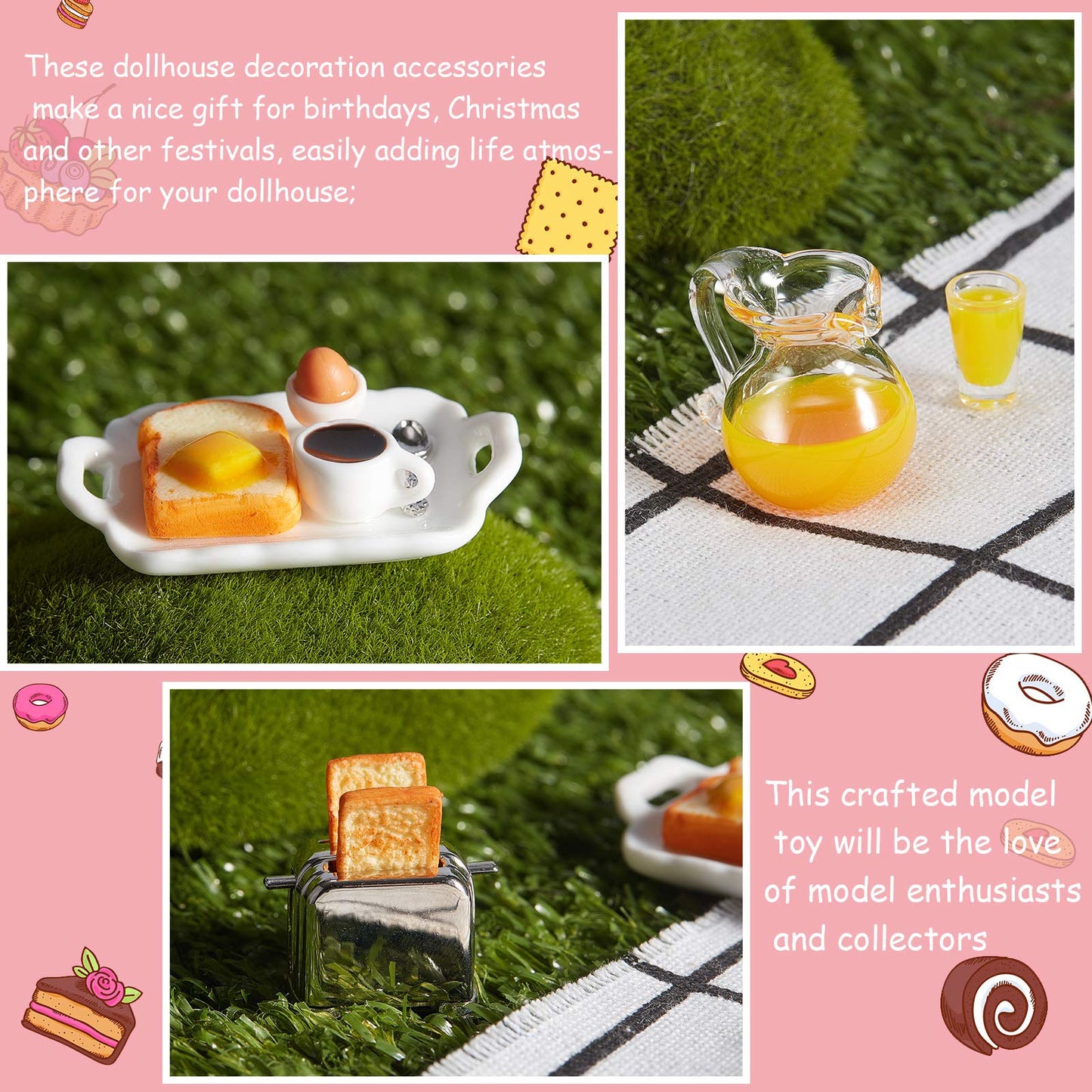 Skylety Dollhouse Breakfast Set | 1:12/1:6 Mini Kitchen Accessories – Bread Machine, Juice Jug & Toast