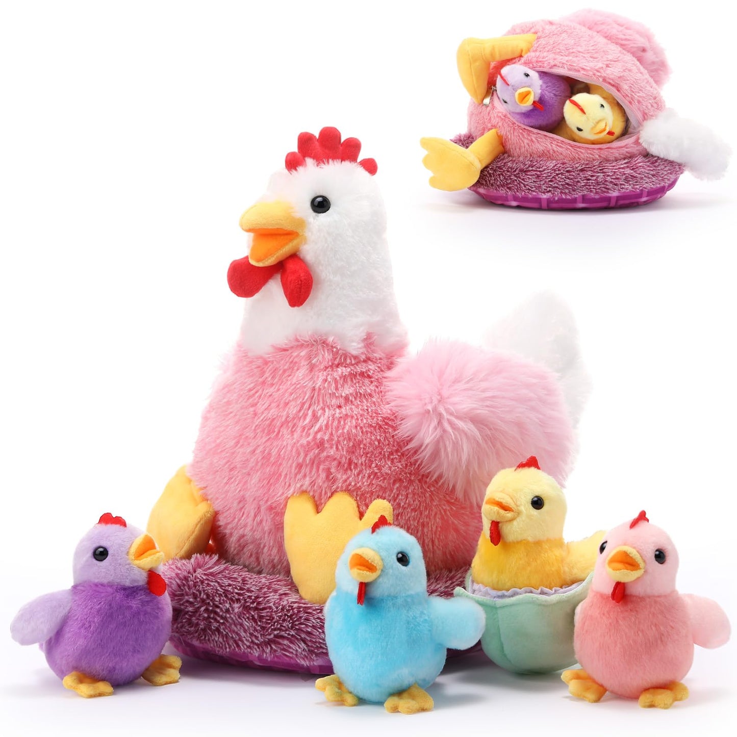Skylety 6 Pcs Chicken Stuffed Animals with Baby Chicks Inside – Farm Plush Hen & Chicks Set | Chic Style