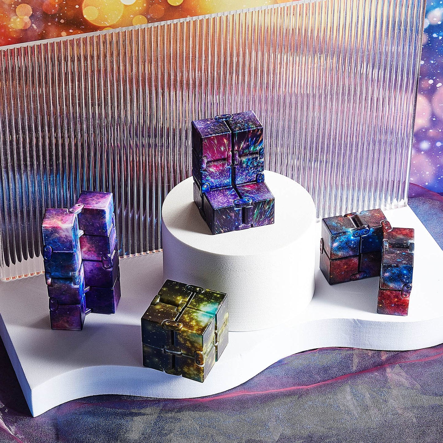 Skylety Cube Anxiety Relief Toy — Handheld Infinity Stress Cube (4 Pcs, Galaxy)