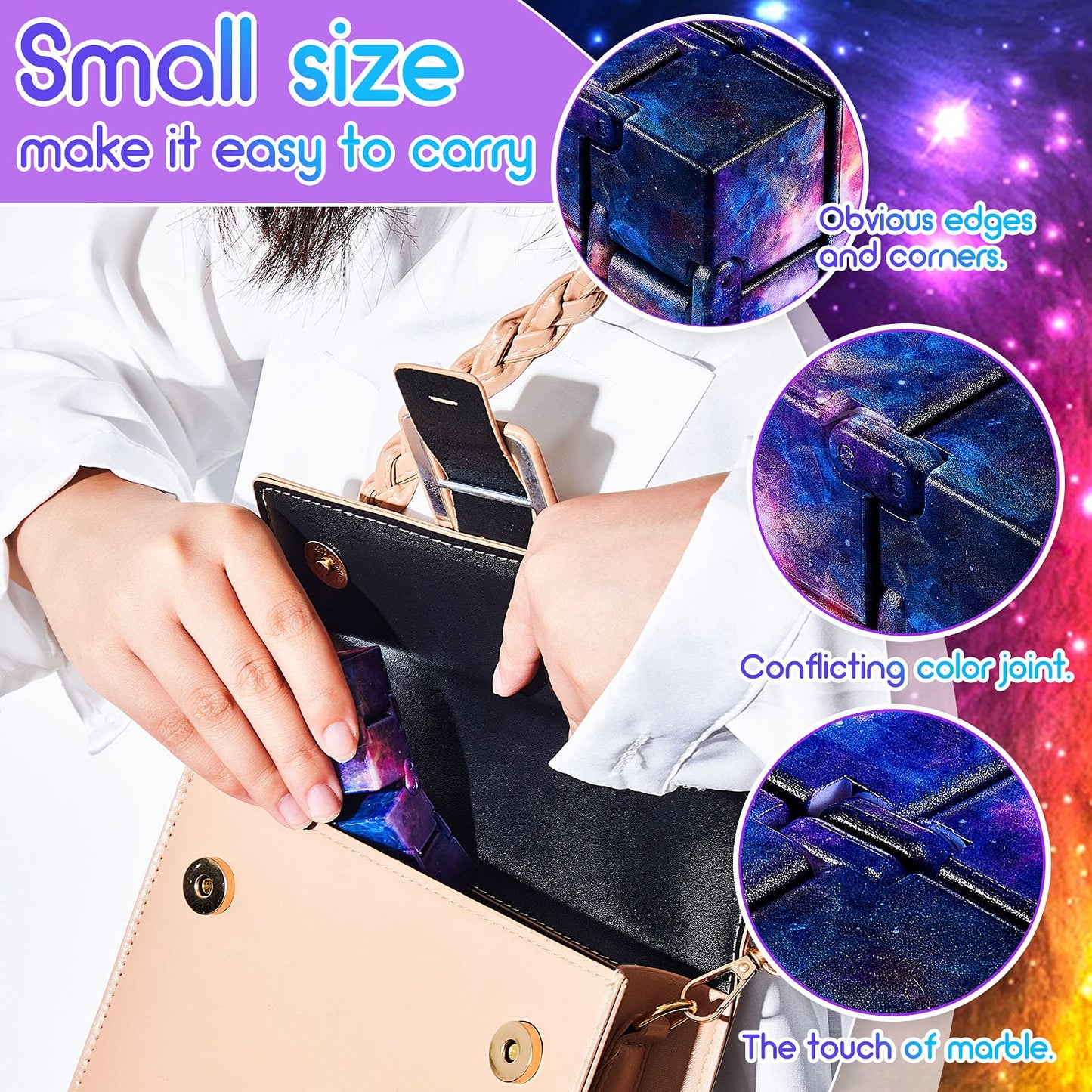 Skylety Cube Anxiety Relief Toy — Handheld Infinity Stress Cube (4 Pcs, Galaxy)