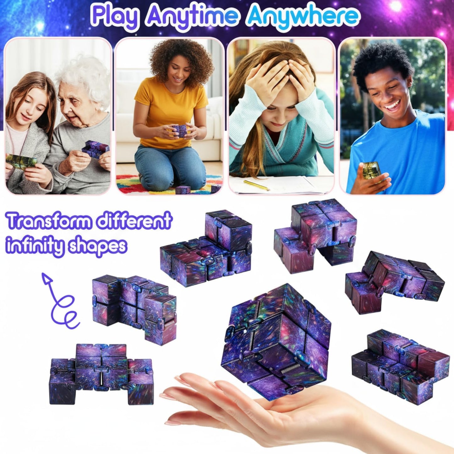 Skylety Cube Anxiety Relief Toy — Handheld Infinity Stress Cube (4 Pcs, Galaxy)