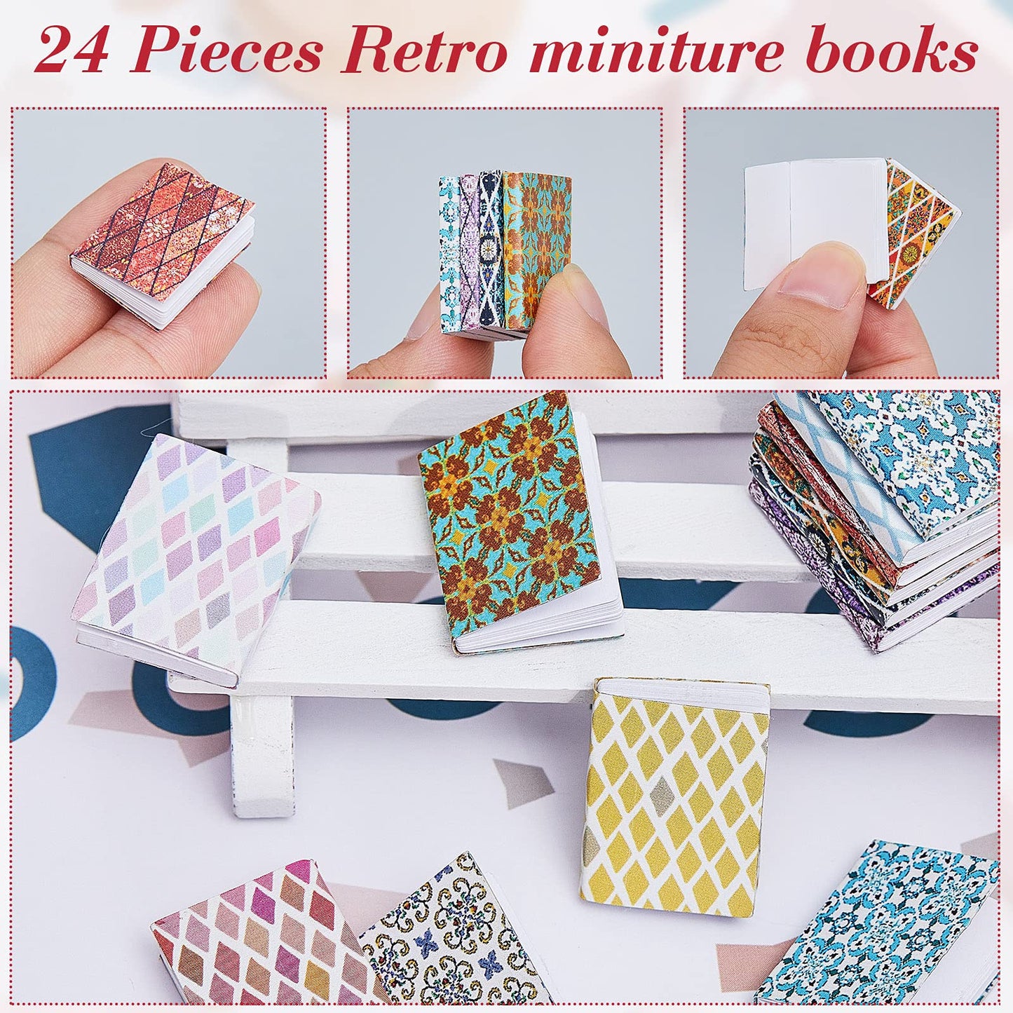 Skylety 24-Piece 1:12 Scale Miniature Books for Dollhouses | Colorful Small Books Accessories