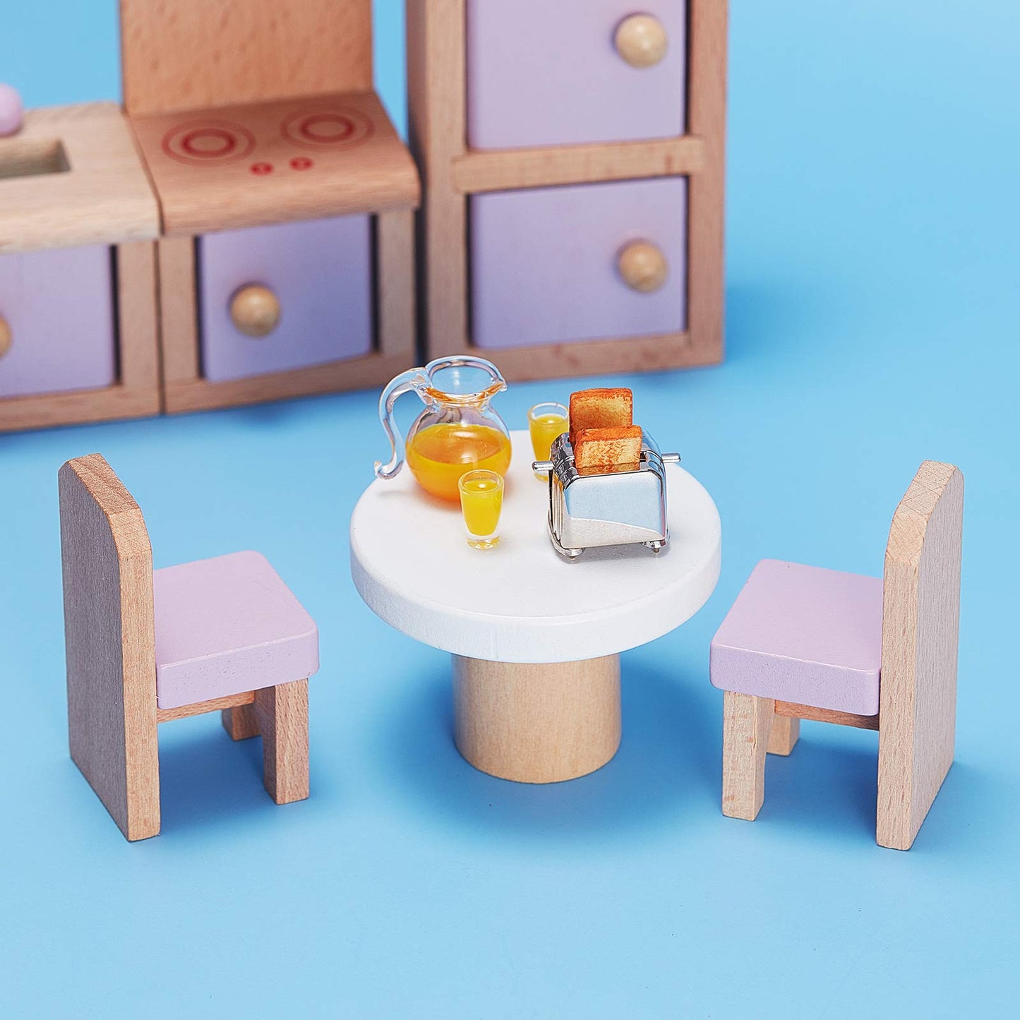 Skylety Dollhouse Breakfast Set | 1:12/1:6 Mini Kitchen Accessories – Bread Machine, Juice Jug & Toast