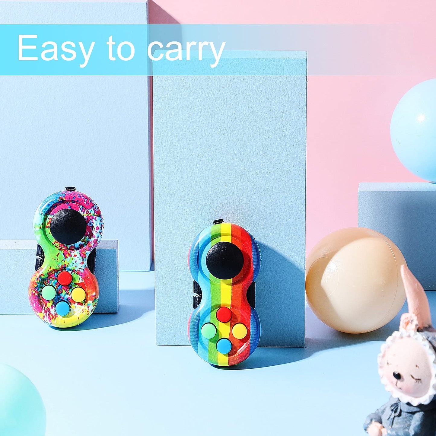 Skylety 2 Pcs Fidget Toys for Adults – Rainbow & Stripe Controller Pad for Stress Relief, Focus, and Sensory Play