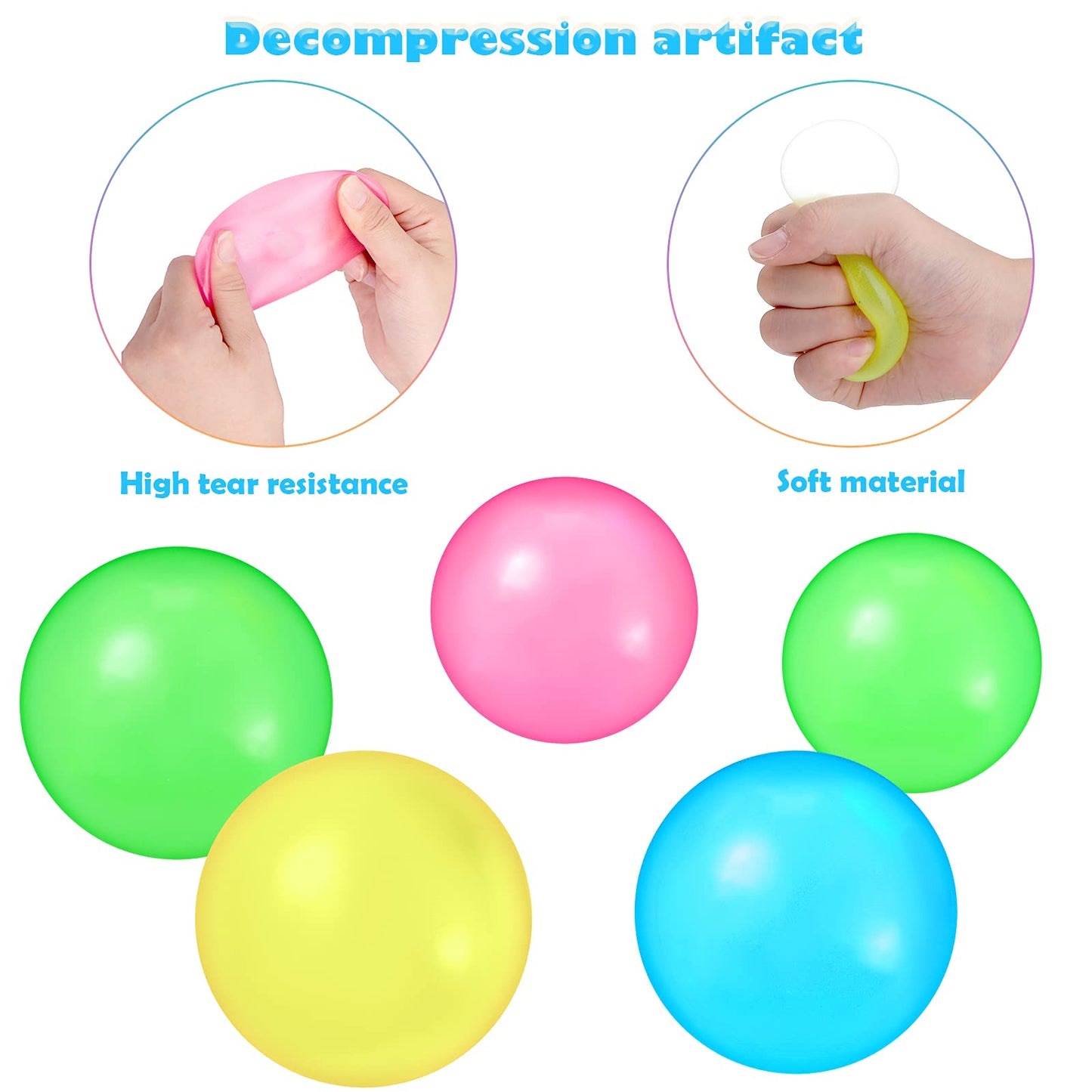 Skylety 8 Pieces Glow in the Dark Sticky Balls – 1.8 Inch Ceiling Lumi Balls (Pink, Yellow, Blue, Green)