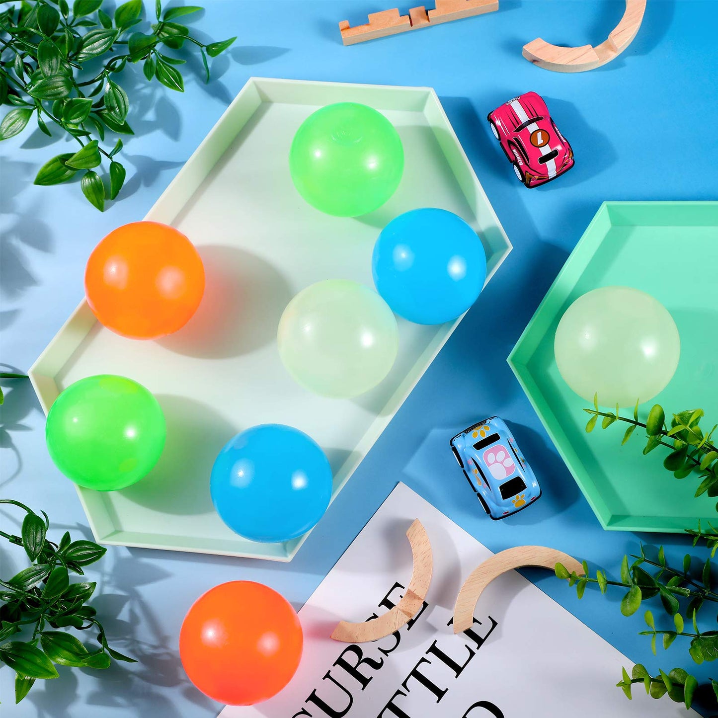 Skylety Glow-in-the-Dark Sticky Balls – 8 Pack, 1.8-Inch Lumi Balls for Ceiling, Wall, and ASMR Play