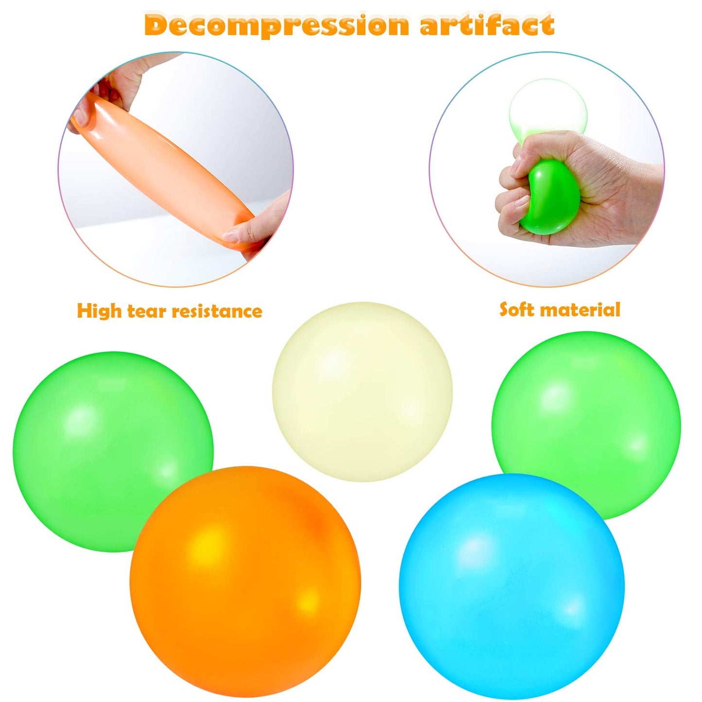 Skylety Glow-in-the-Dark Sticky Balls – 8 Pack, 1.8-Inch Lumi Balls for Ceiling, Wall, and ASMR Play