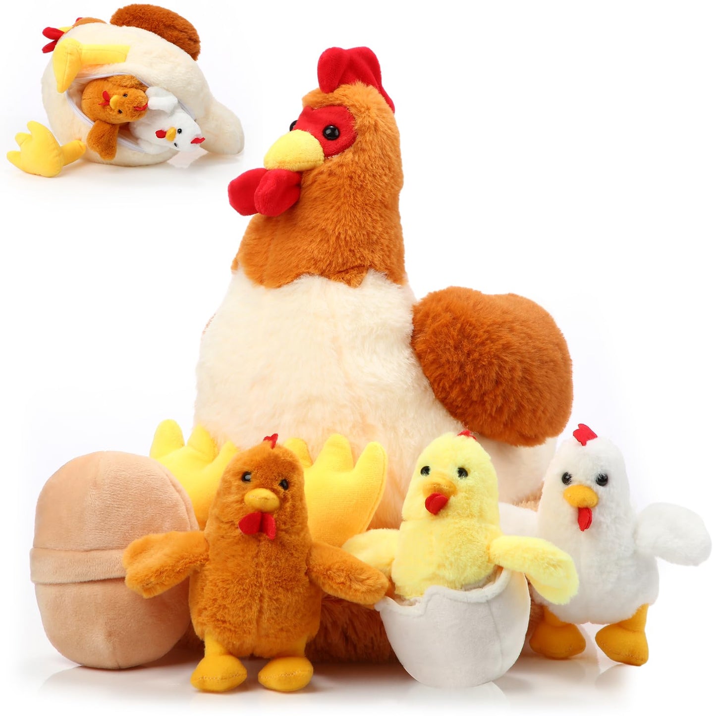 Skylety 6-Piece Chicken Plush Set with Baby Chicks Inside – Egg-Laying Hen Stuffed Animals