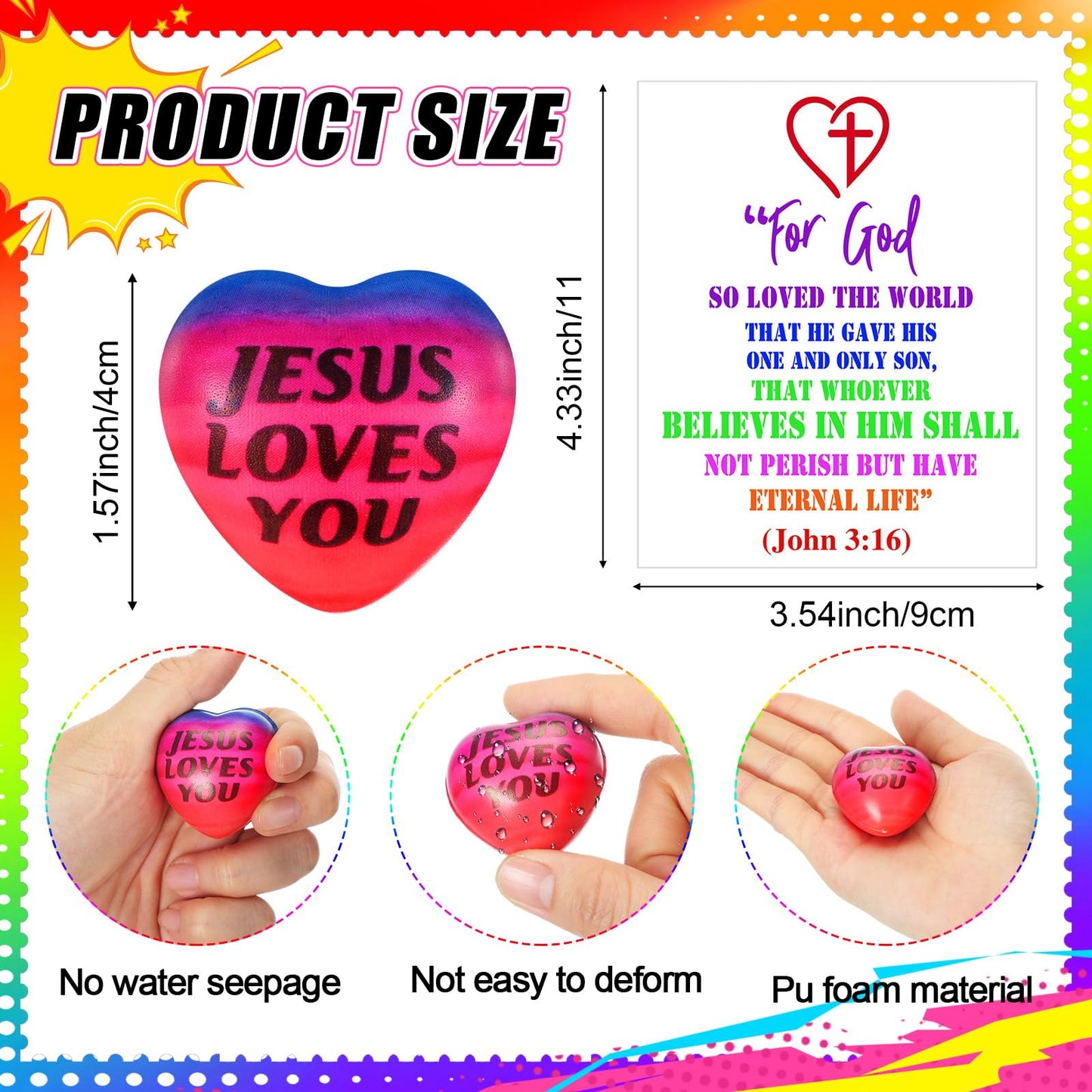 Skylety 48-Set Jesus Loves You Stress Ball & Rubber Bracelet Gift Set with Cards