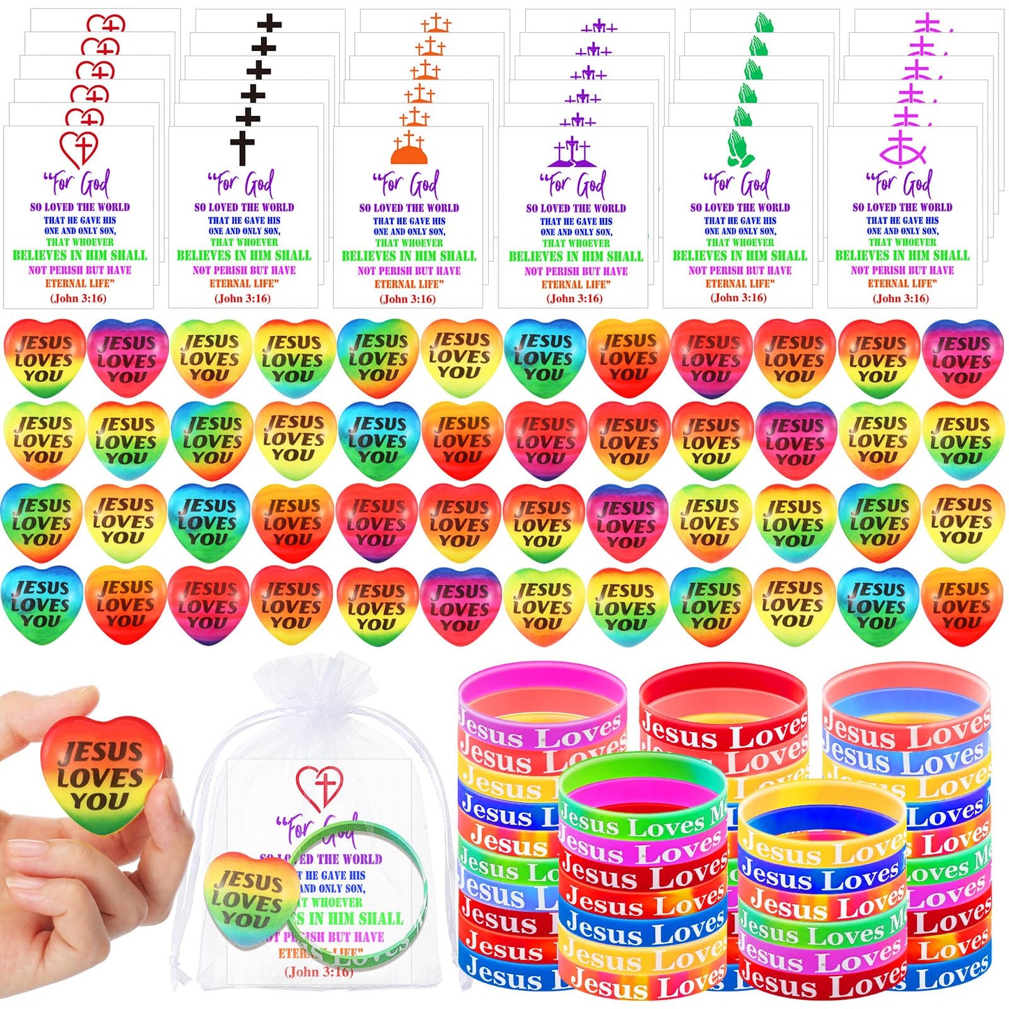 Skylety 48-Set Jesus Loves You Stress Ball & Rubber Bracelet Gift Set with Cards