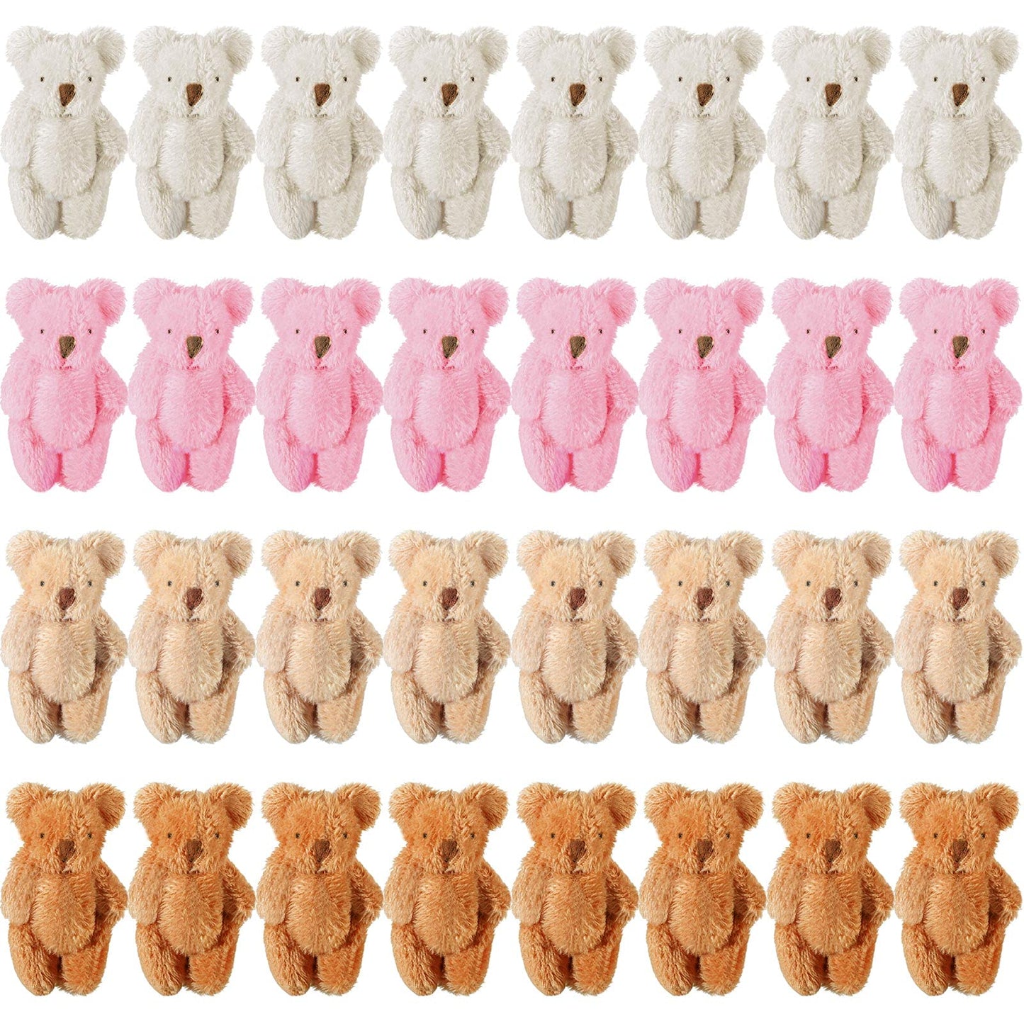 Skylety 32-Piece Mini Bear Plush Toy Set – 2.36-Inch Tiny Bears for Cake, Weddings & Party Favors (4 Colors)