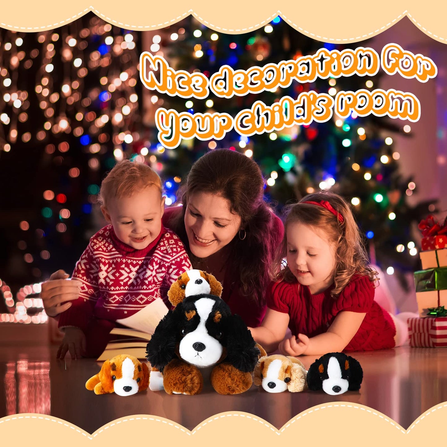 Skylety Mountain Dog Stuffed Animal Set – Mommy + 4 Puppies, Plush Toy for Kids