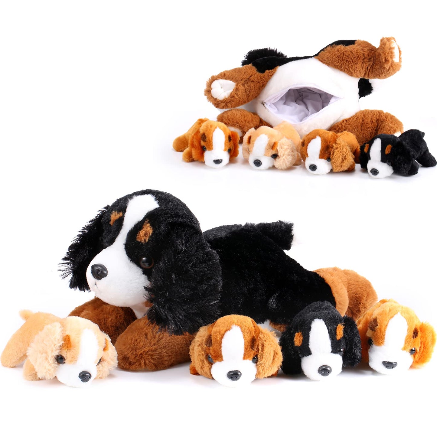 Skylety Mountain Dog Stuffed Animal Set – Mommy + 4 Puppies, Plush Toy for Kids