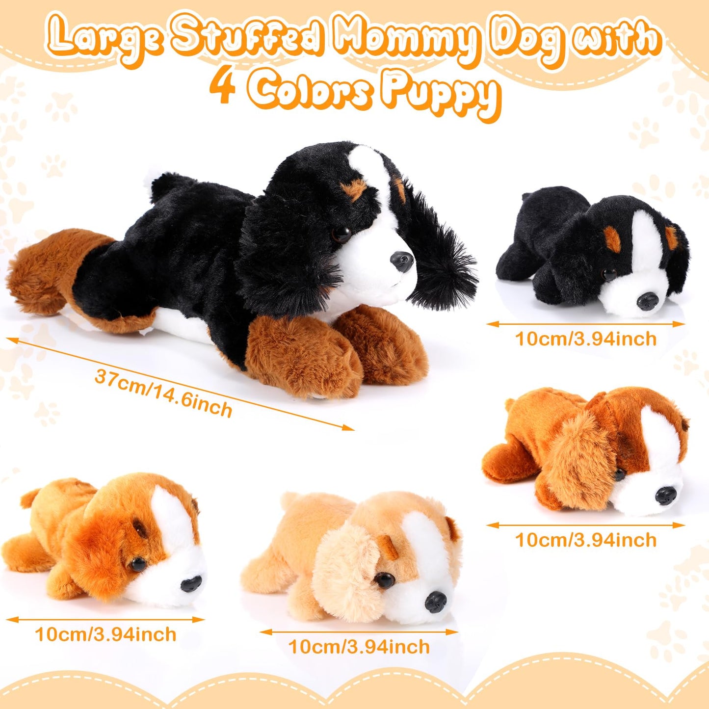 Skylety Mountain Dog Stuffed Animal Set – Mommy + 4 Puppies, Plush Toy for Kids