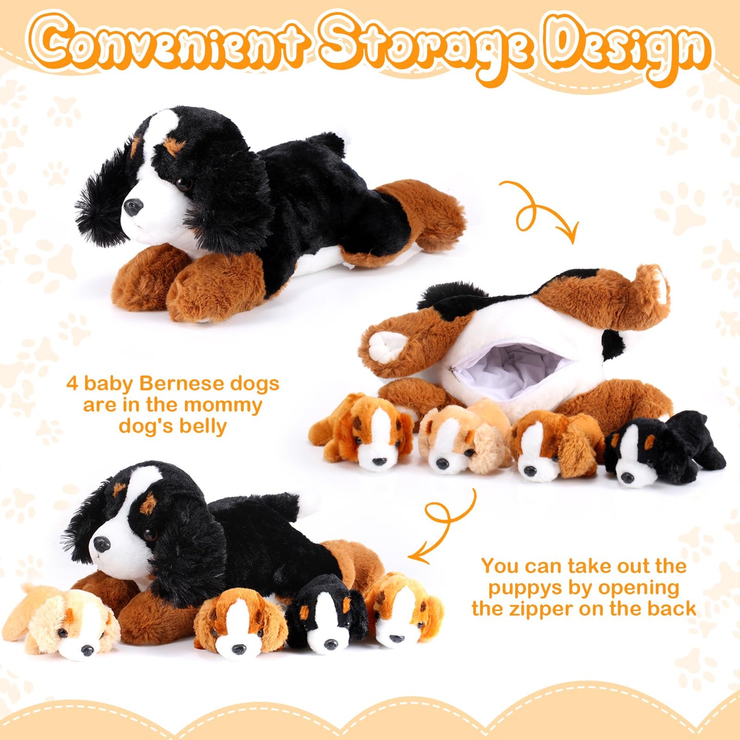 Skylety Mountain Dog Stuffed Animal Set – Mommy + 4 Puppies, Plush Toy for Kids
