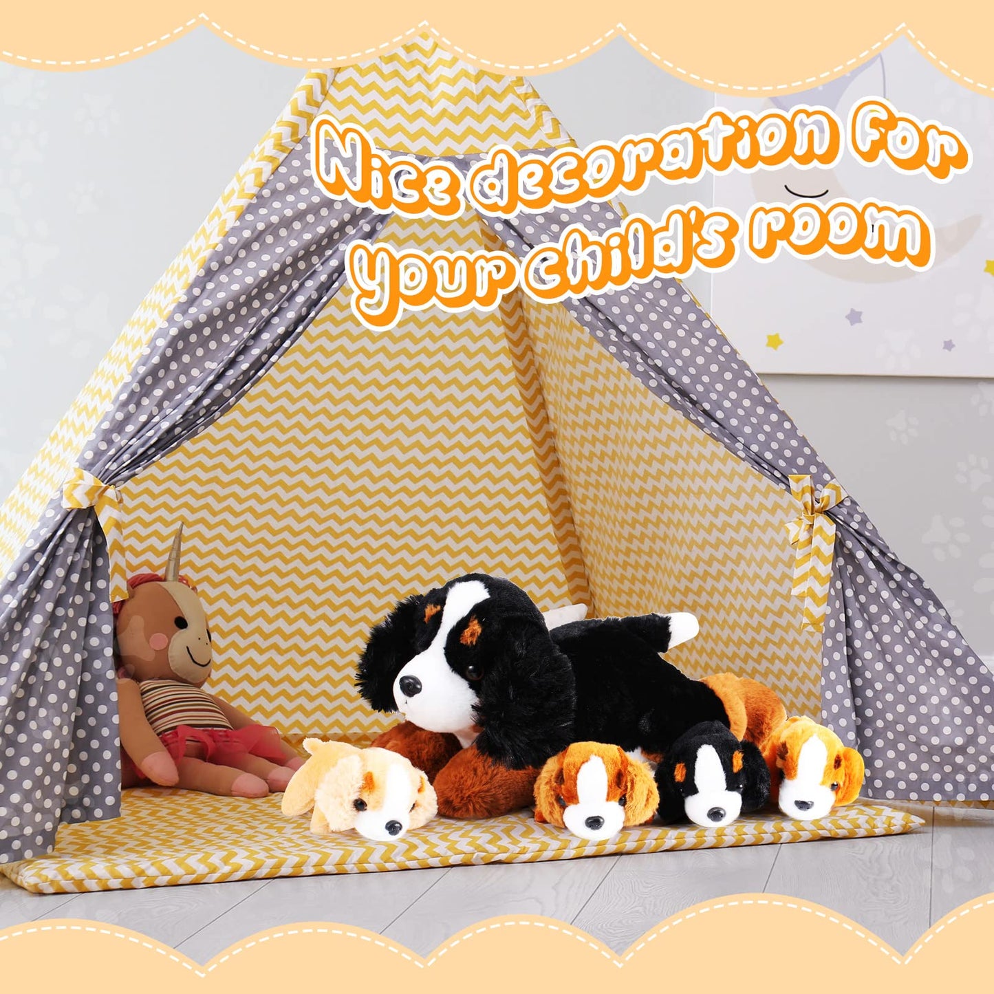 Skylety Mountain Dog Stuffed Animal Set – Mommy + 4 Puppies, Plush Toy for Kids