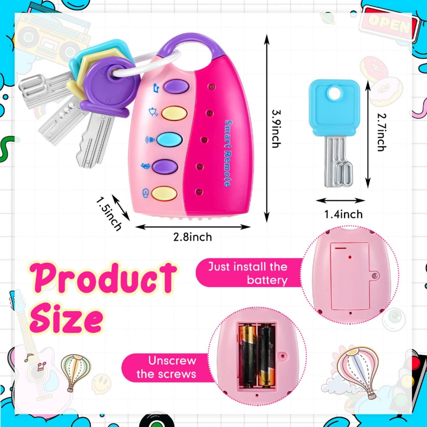 Skylety Musical Smart Remote Car Key Toy – Pink | Lights, Sounds & Learning