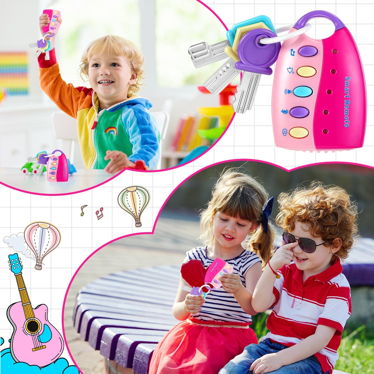 Skylety Musical Smart Remote Car Key Toy – Pink | Lights, Sounds & Learning