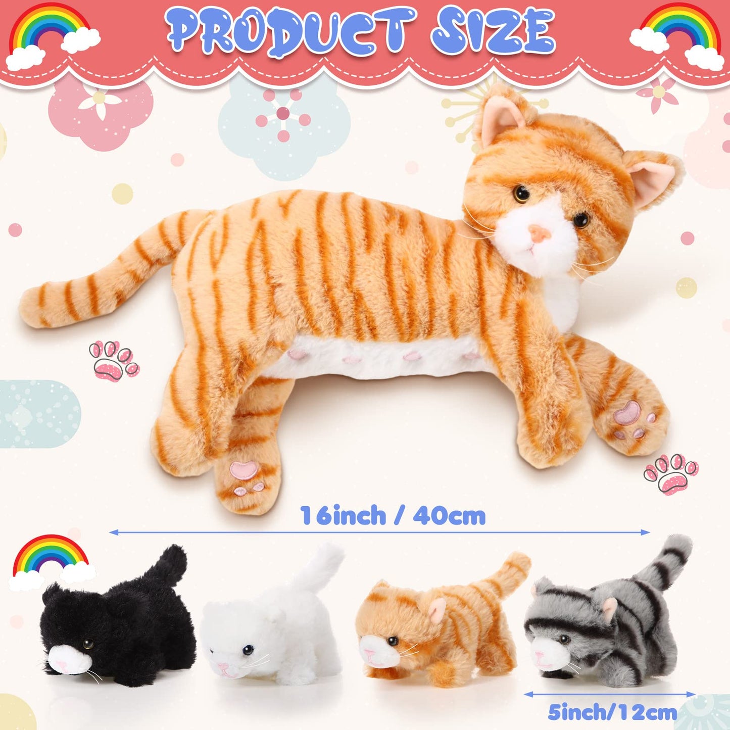 Skylety Nurturing Cat Stuffed Animal Set – Mommy Cat with 4 Kittens (16in + 5in) Plush Toys