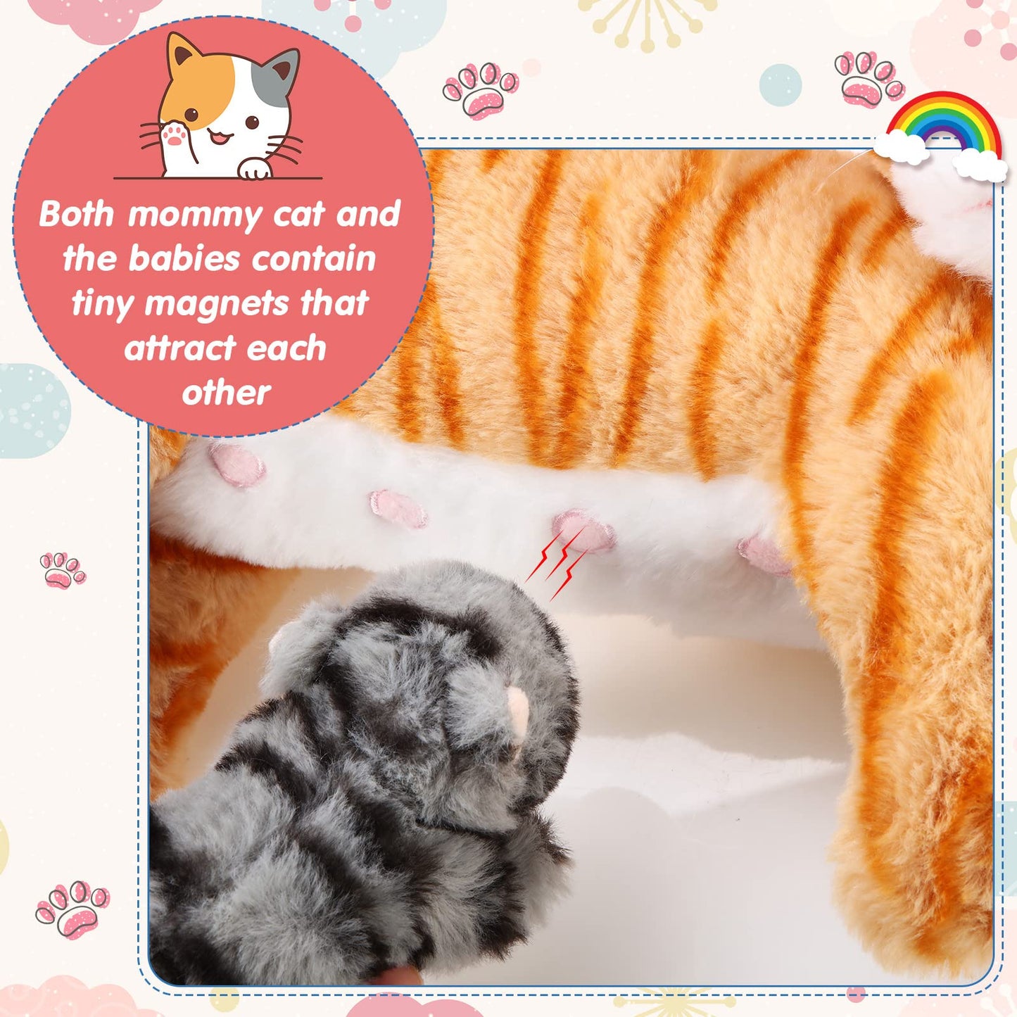 Skylety Nurturing Cat Stuffed Animal Set – Mommy Cat with 4 Kittens (16in + 5in) Plush Toys