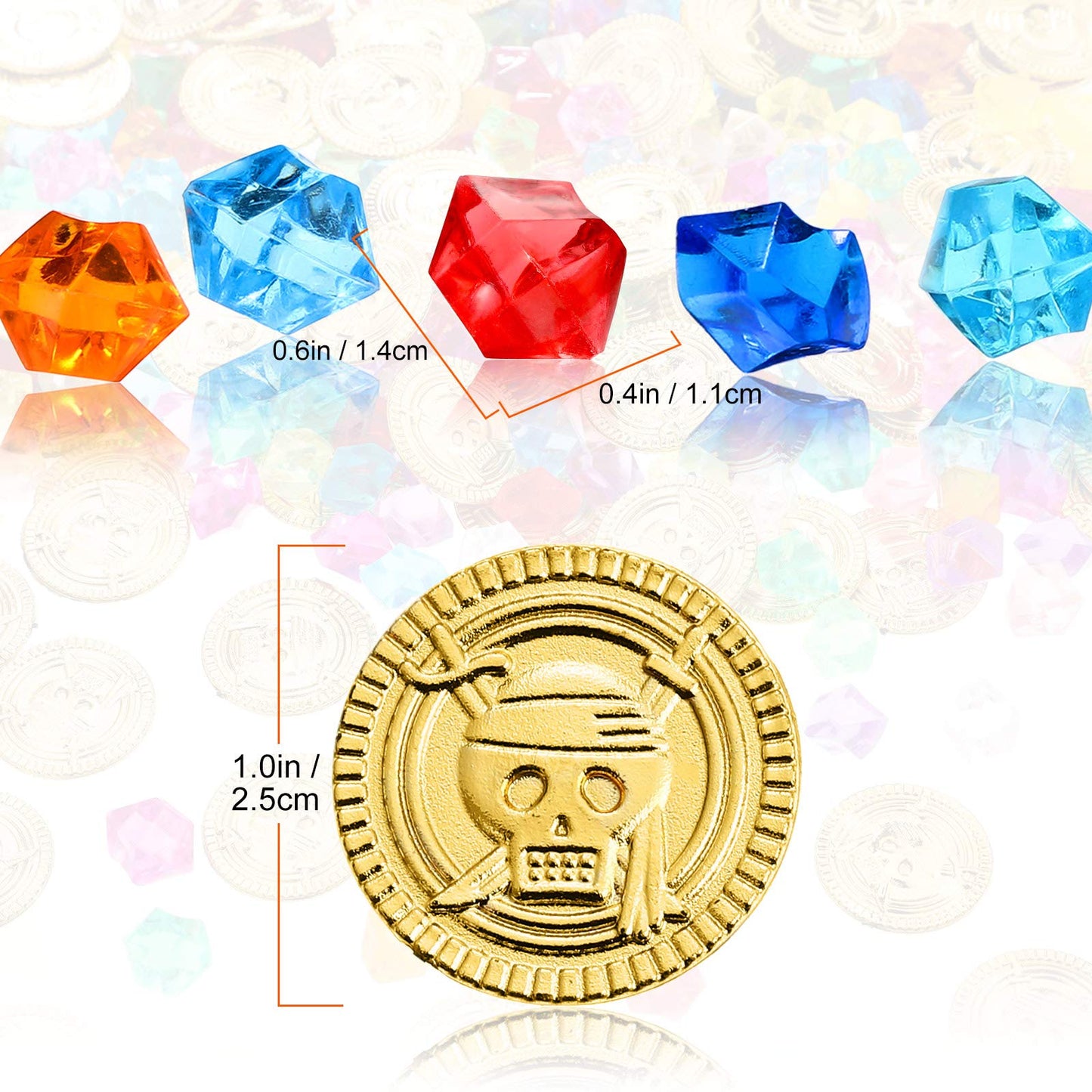 Skylety Pirate Party Favors - 200 Treasure Gems & Gold Coins
