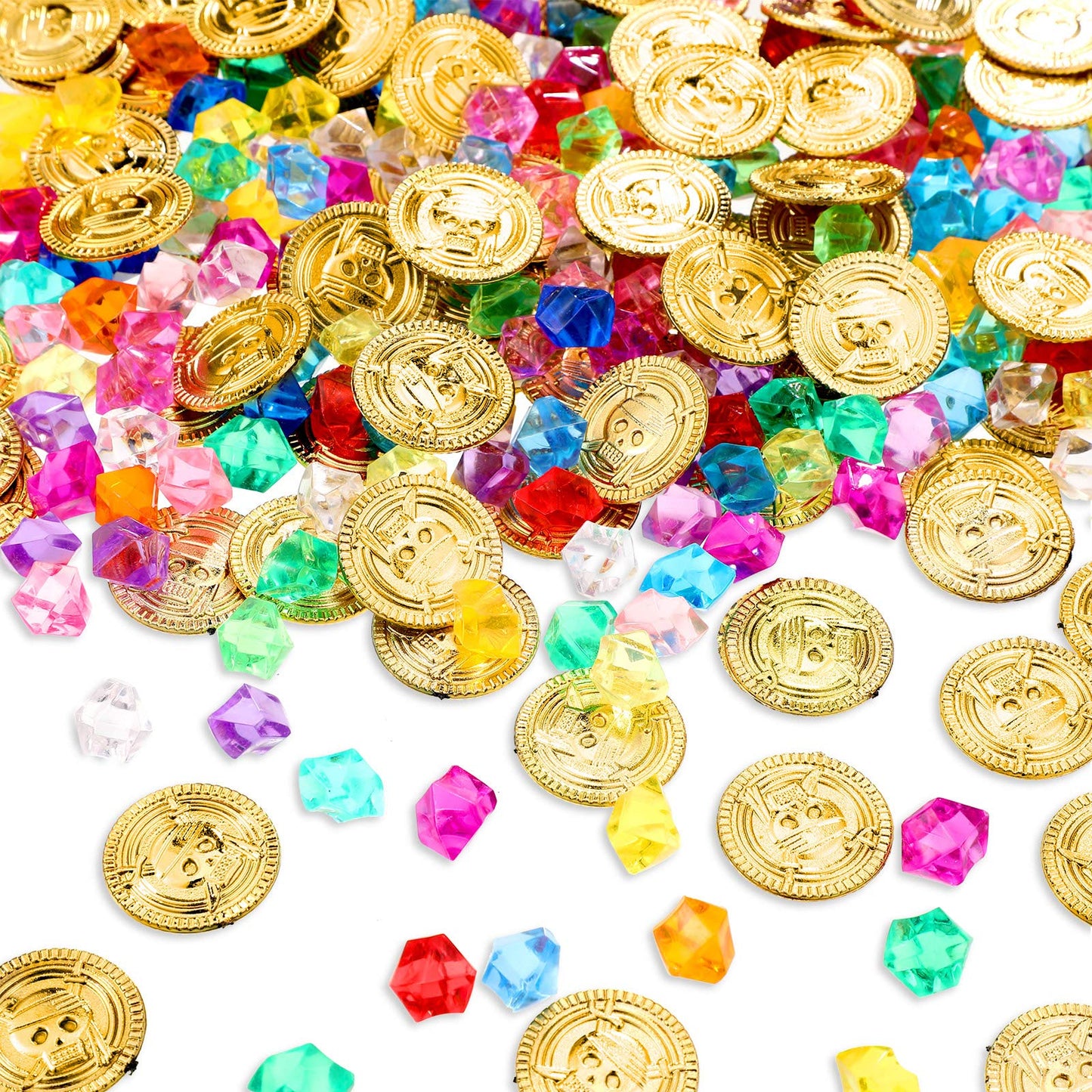 Skylety Pirate Party Favors - 200 Treasure Gems & Gold Coins