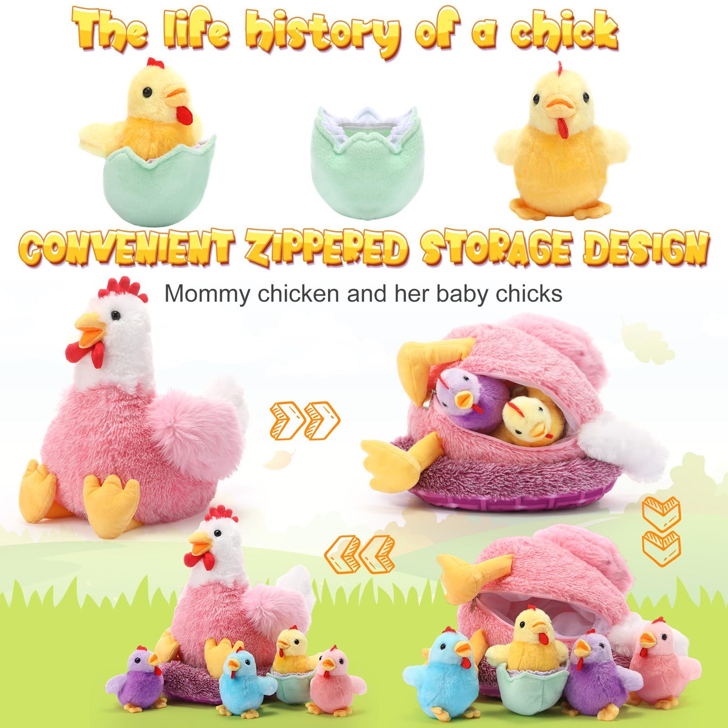 Skylety 6 Pcs Chicken Stuffed Animals with Baby Chicks Inside – Farm Plush Hen & Chicks Set | Chic Style