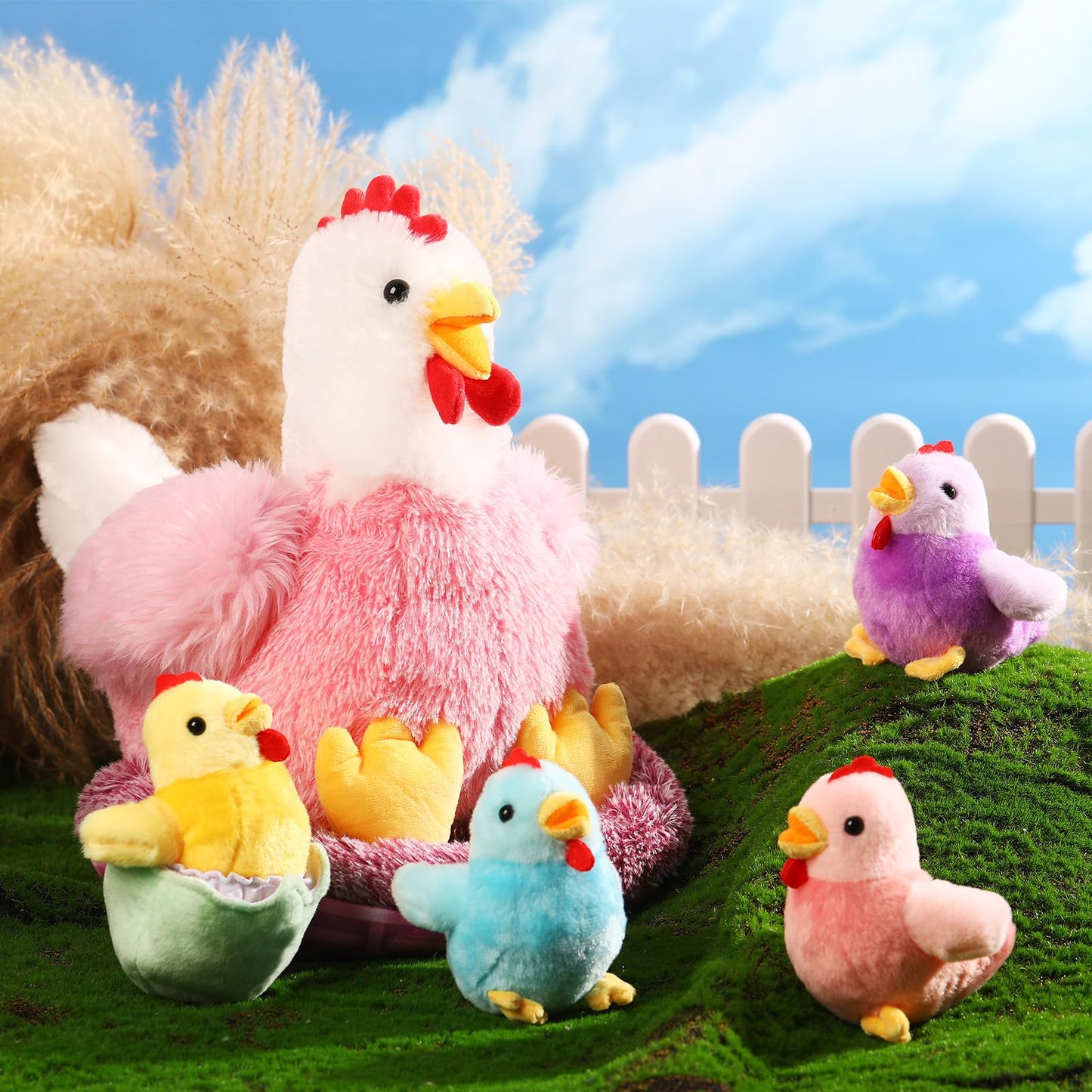 Skylety 6 Pcs Chicken Stuffed Animals with Baby Chicks Inside – Farm Plush Hen & Chicks Set | Chic Style