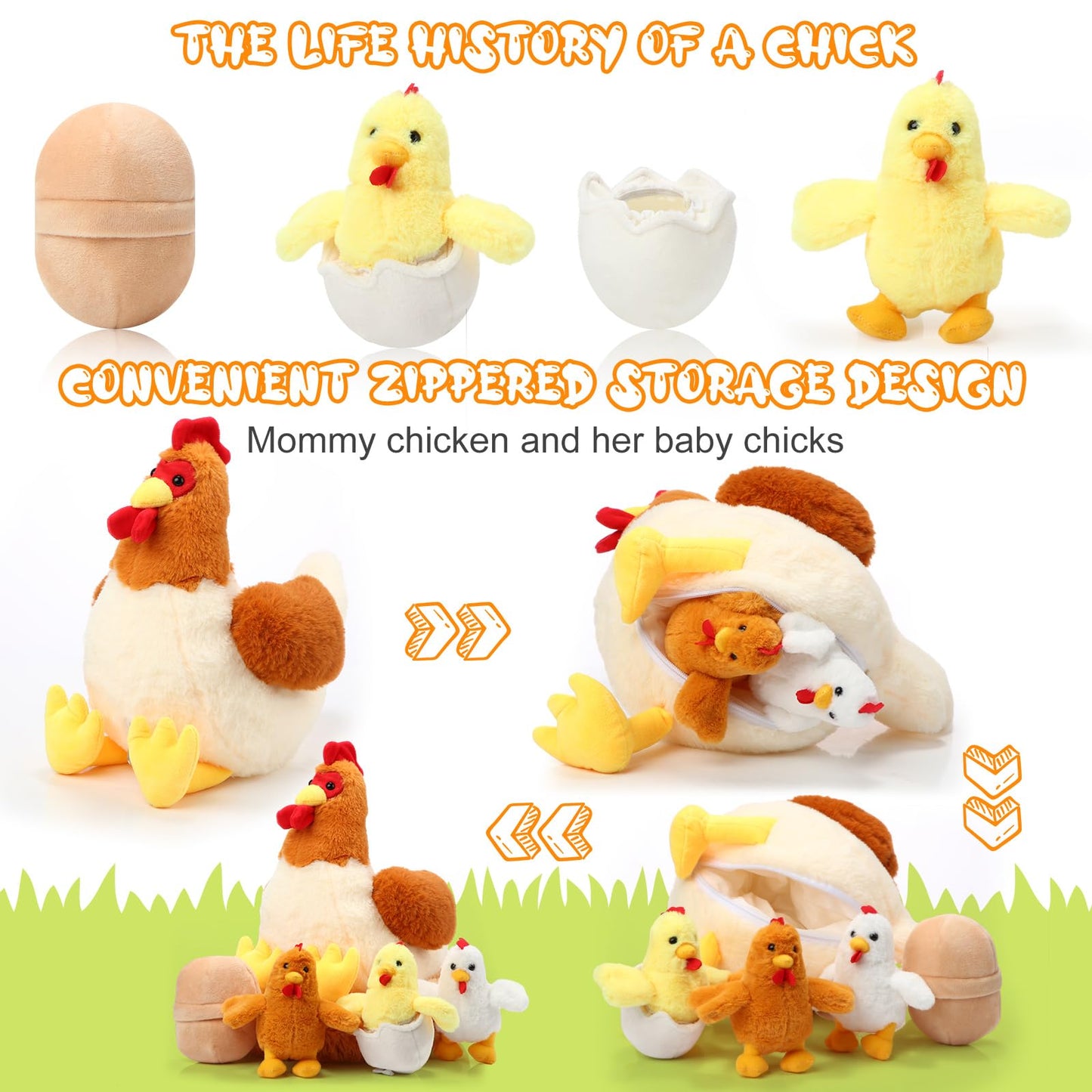 Skylety 6-Piece Chicken Plush Set with Baby Chicks Inside – Egg-Laying Hen Stuffed Animals