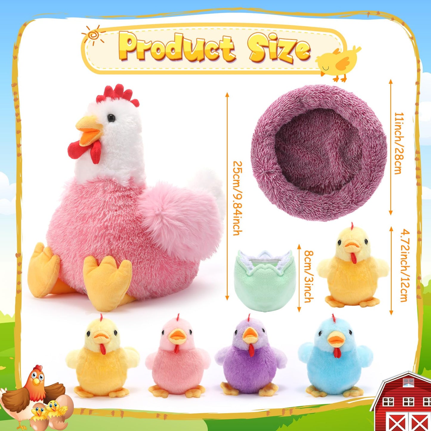 Skylety 6 Pcs Chicken Stuffed Animals with Baby Chicks Inside – Farm Plush Hen & Chicks Set | Chic Style