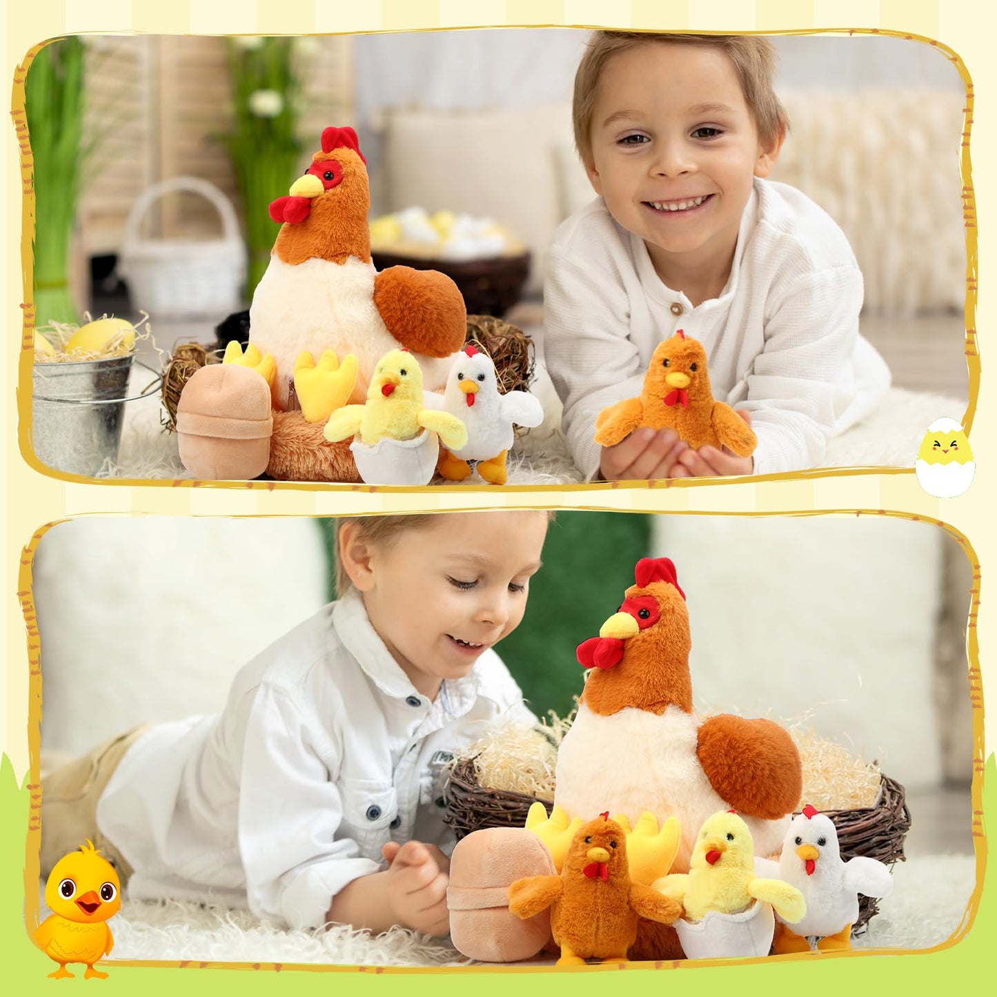 Skylety 6-Piece Chicken Plush Set with Baby Chicks Inside – Egg-Laying Hen Stuffed Animals
