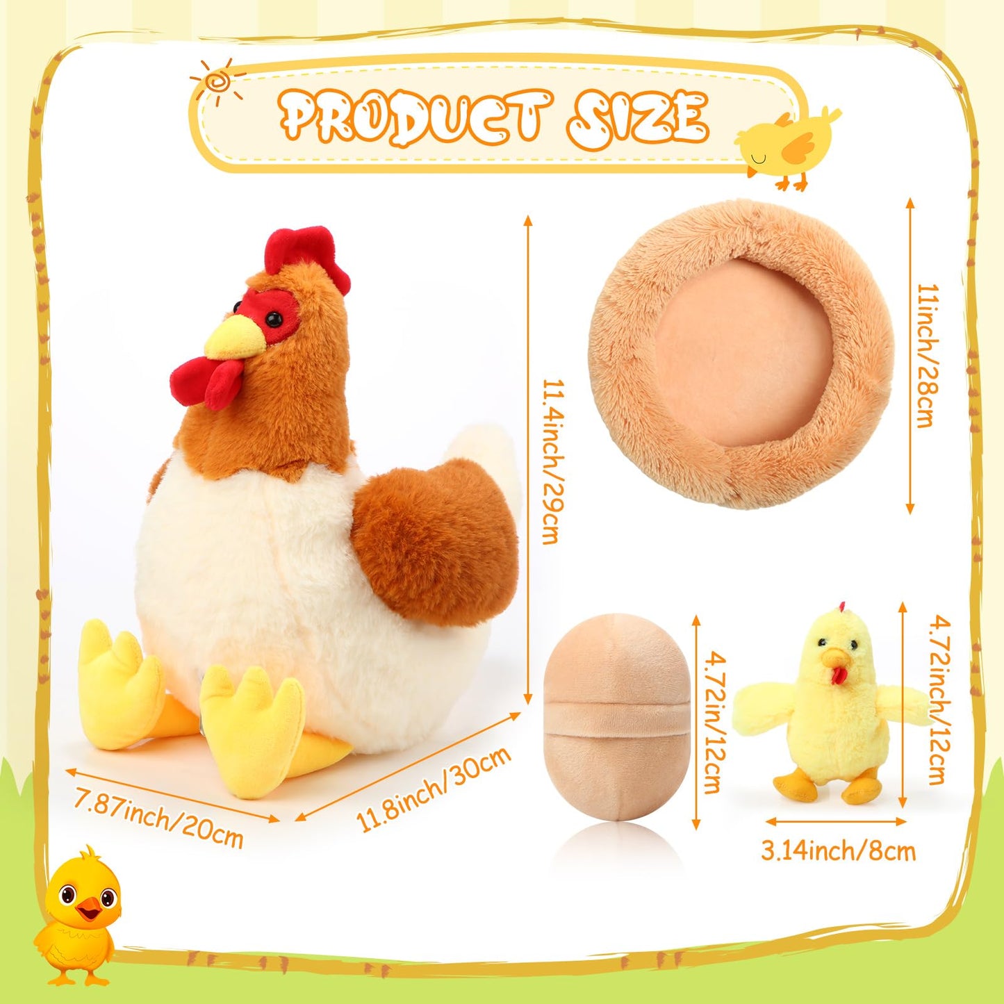 Skylety 6-Piece Chicken Plush Set with Baby Chicks Inside – Egg-Laying Hen Stuffed Animals