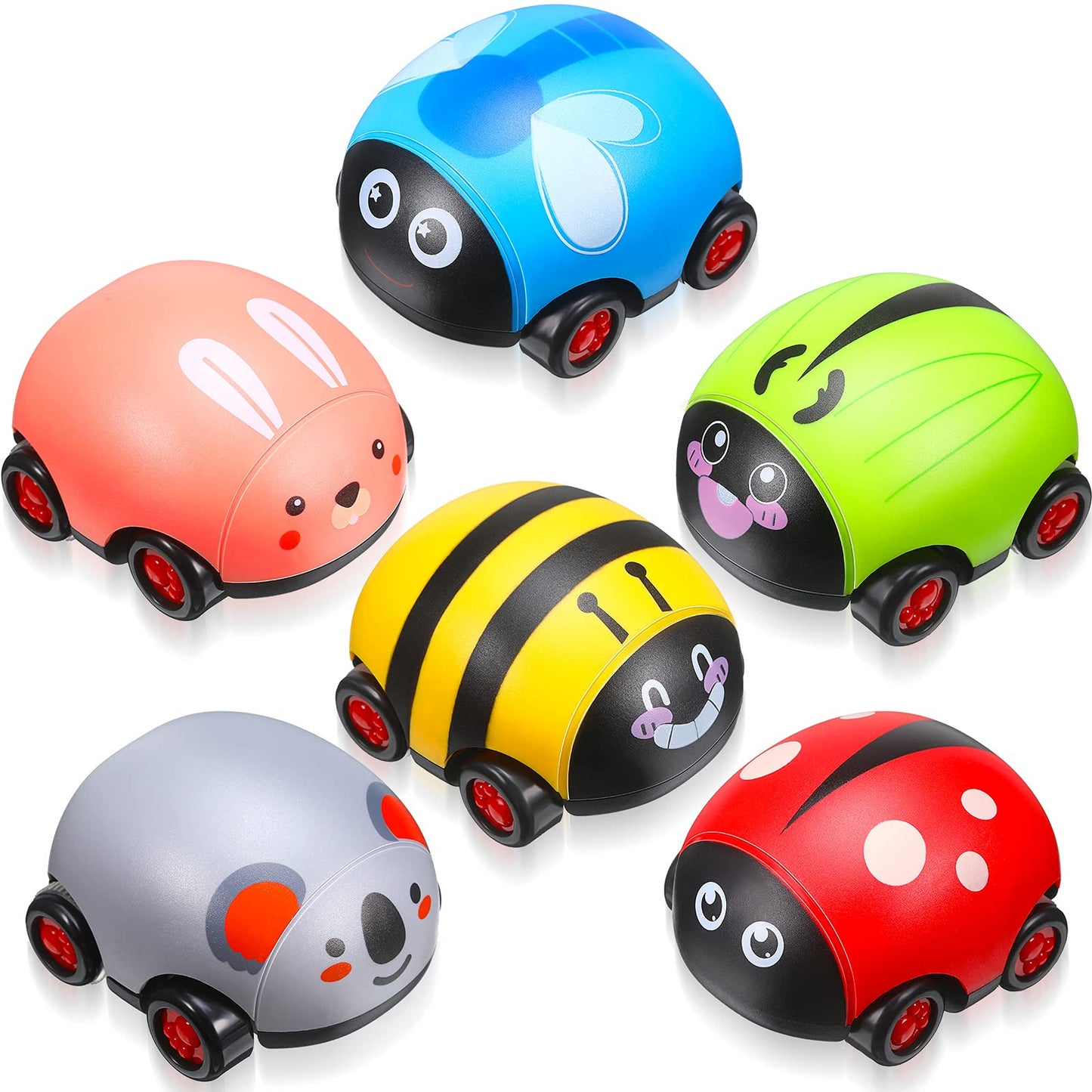 Skylety 6-Piece Animals Pull Back Cars | Friction-Powered Push & Go Vehicle Playset