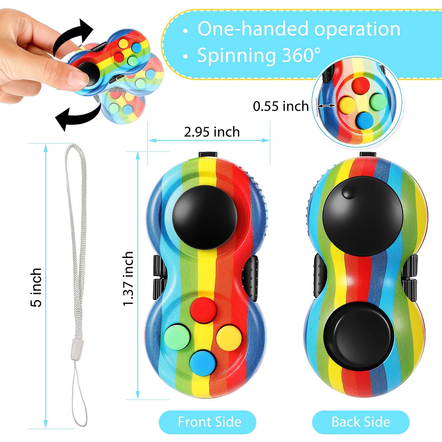 Skylety 2 Pcs Fidget Toys for Adults – Rainbow & Stripe Controller Pad for Stress Relief, Focus, and Sensory Play