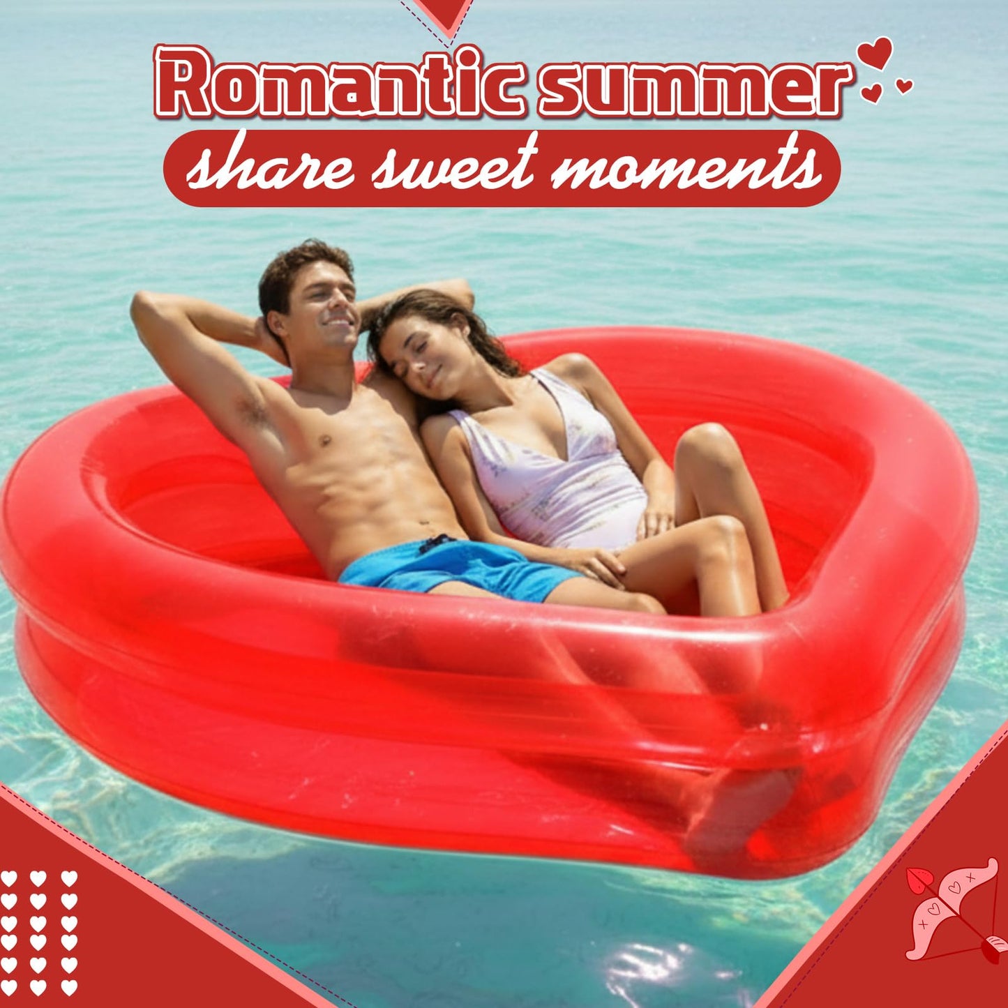 Skylety Giant Heart Inflatable Pool – Pink, 180x165x40 cm, Fits 2-3 Adults, Patches Included