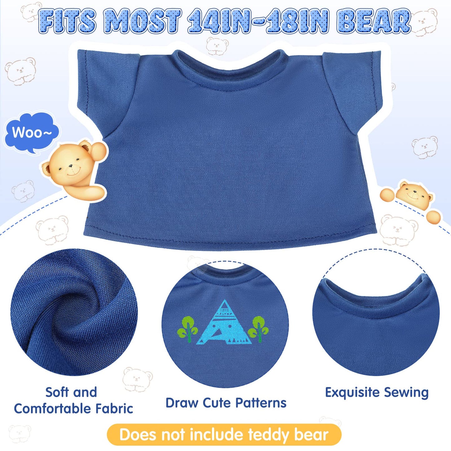 Skylety 6-Pack Blue Bear T-Shirts for 14-18 Inch Plush Toys