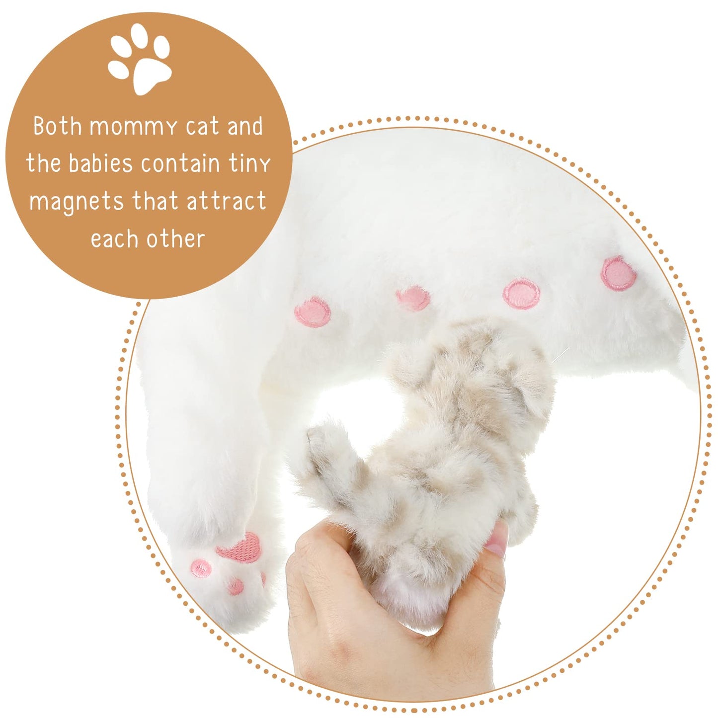 Skylety Nurturing Cat Stuffed Animal Set – Mommy Cat with 4 Plush Kittens
