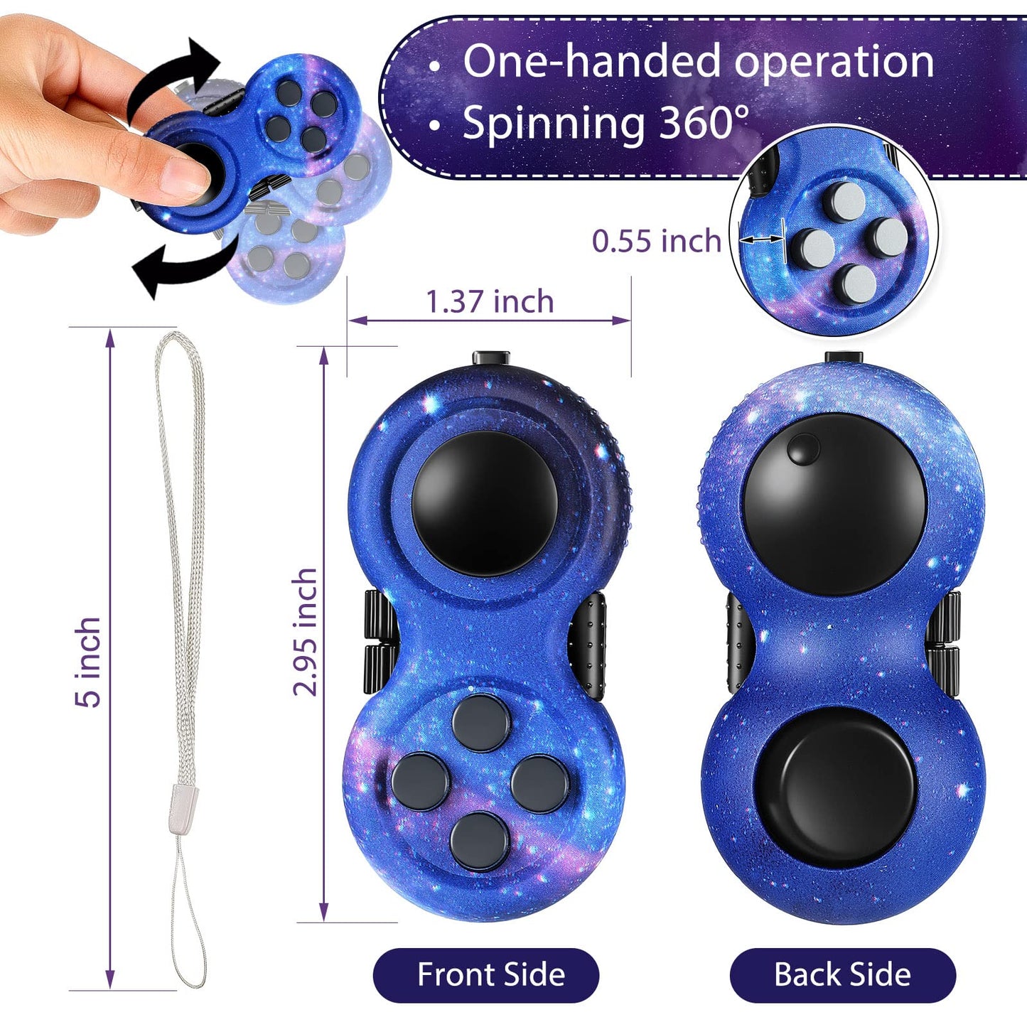 Skylety 2 Pcs Fidget Toys – Starry Purple & Starry Blue Controller Pad for Focus and Relaxation