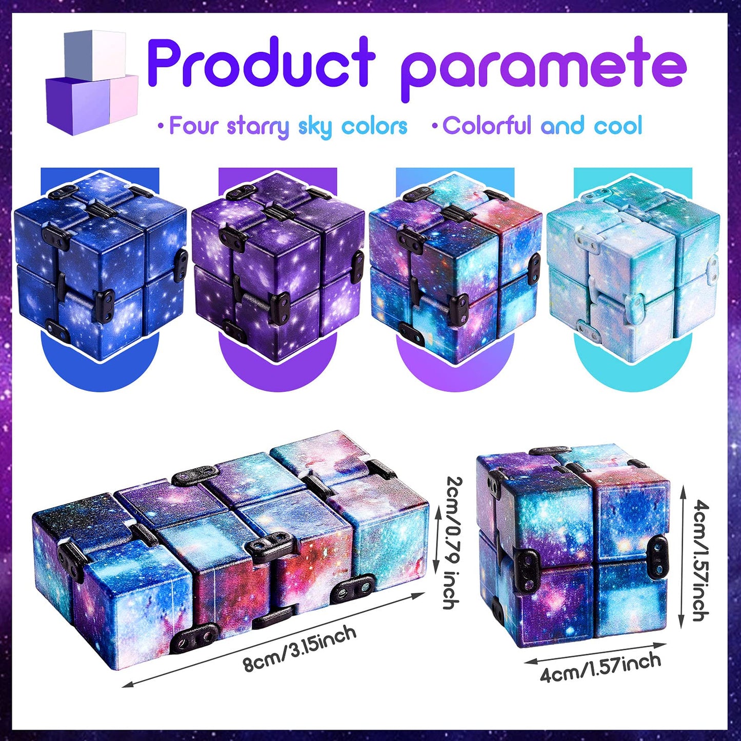 Skylety Starry Infinity Cube – 4-Pack Anxiety Relief Fidget Toy for Adults