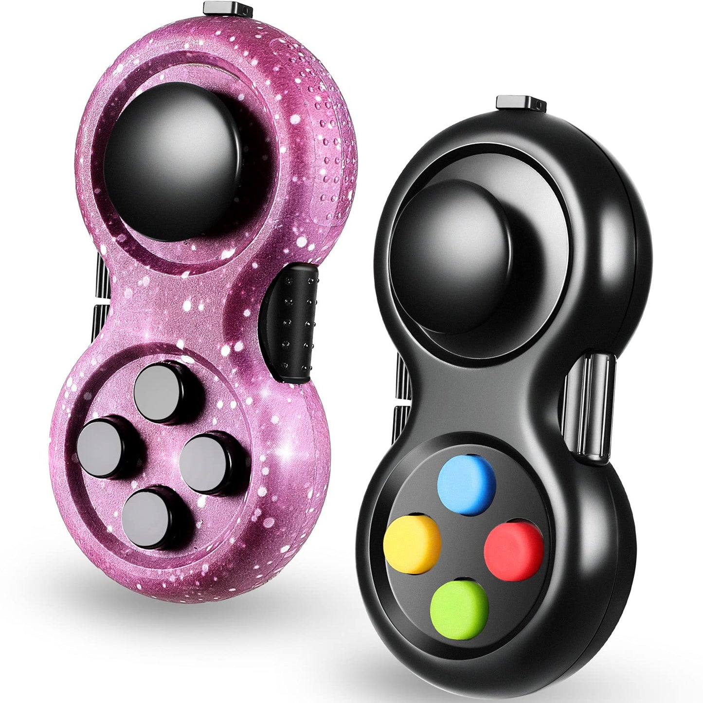 Skylety 2 Pcs Fidget Toys for Adults – Starry Purple & Black Fidget Pad with Joystick, Buttons & Spin Dial