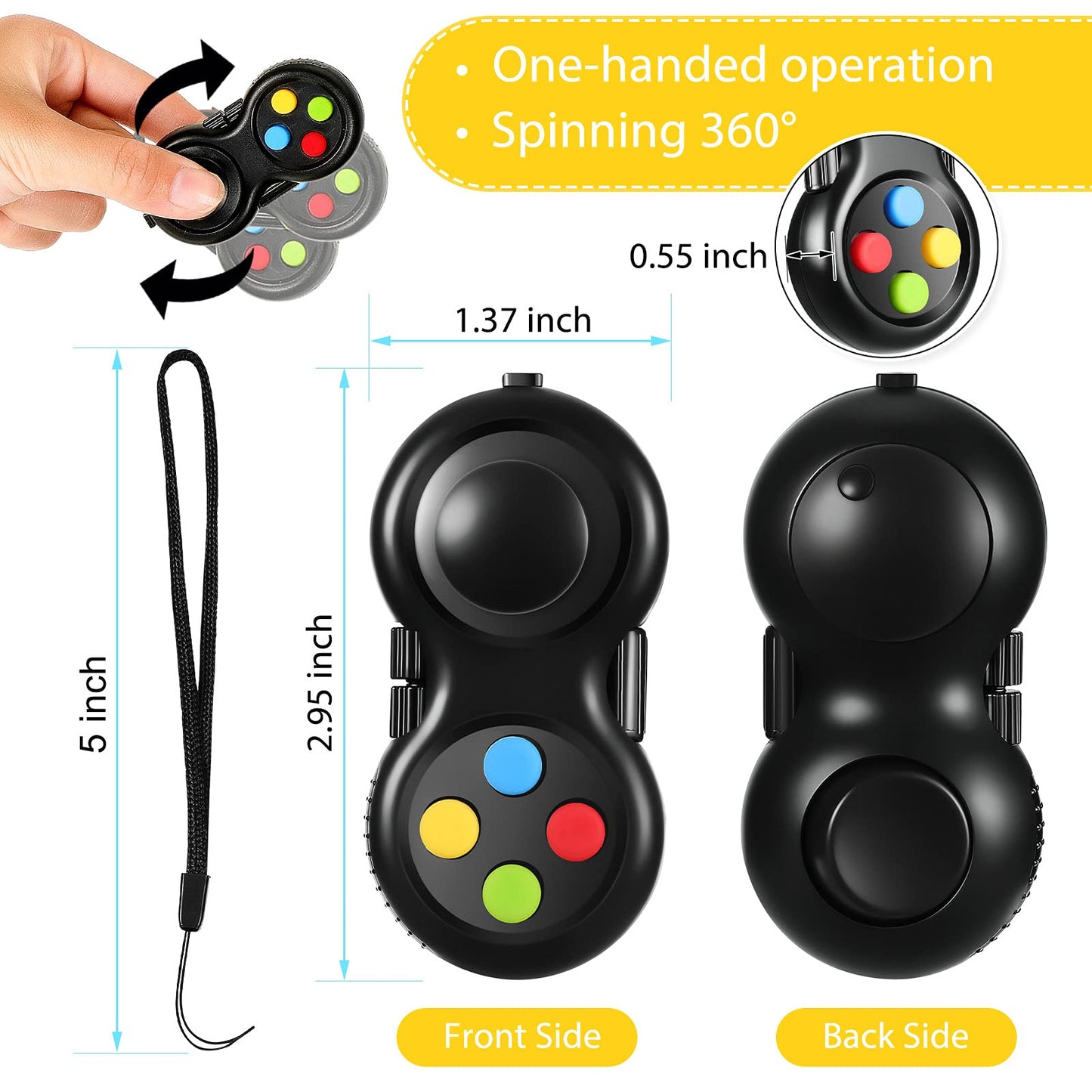 Skylety 2 Pcs Fidget Toys for Adults – Starry Purple & Black Fidget Pad with Joystick, Buttons & Spin Dial