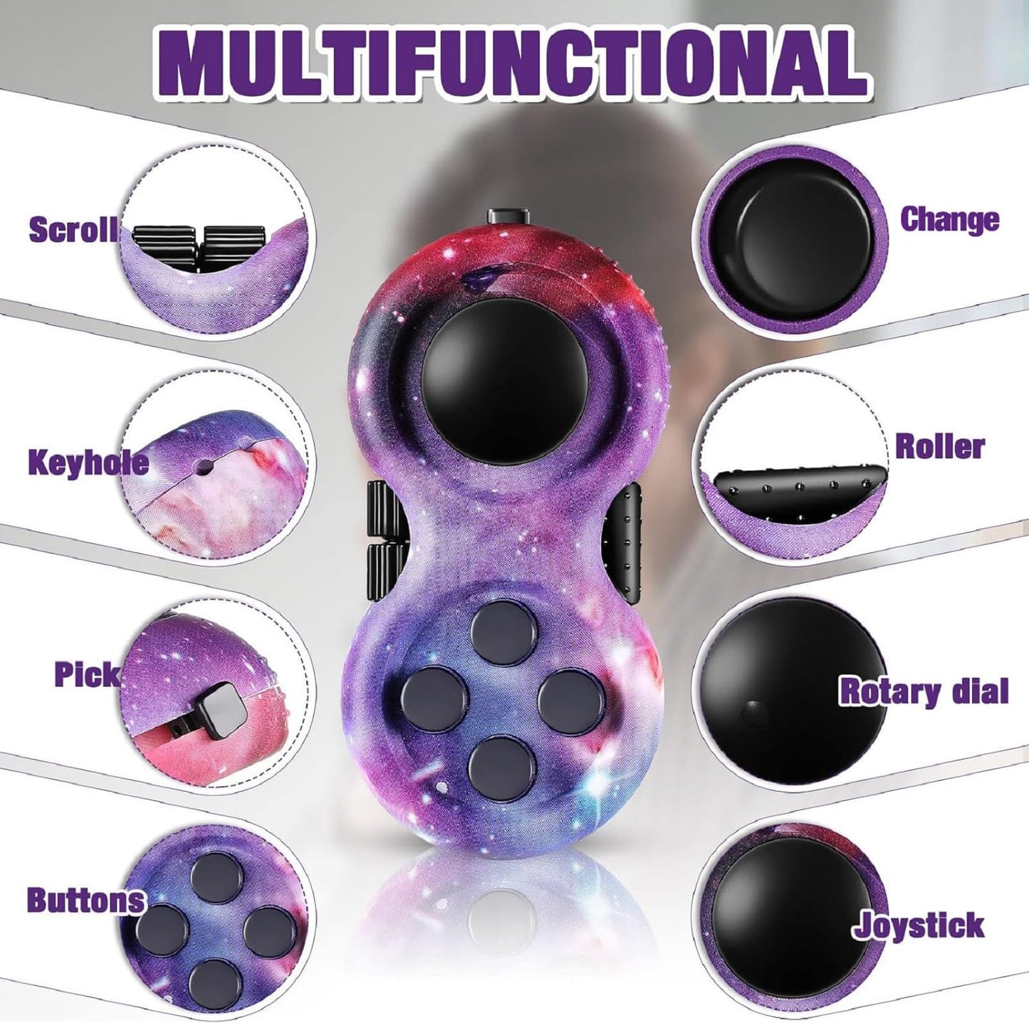 Skylety 2 Pcs Fidget Toys – Starry Purple & Starry Blue Controller Pad for Focus and Relaxation