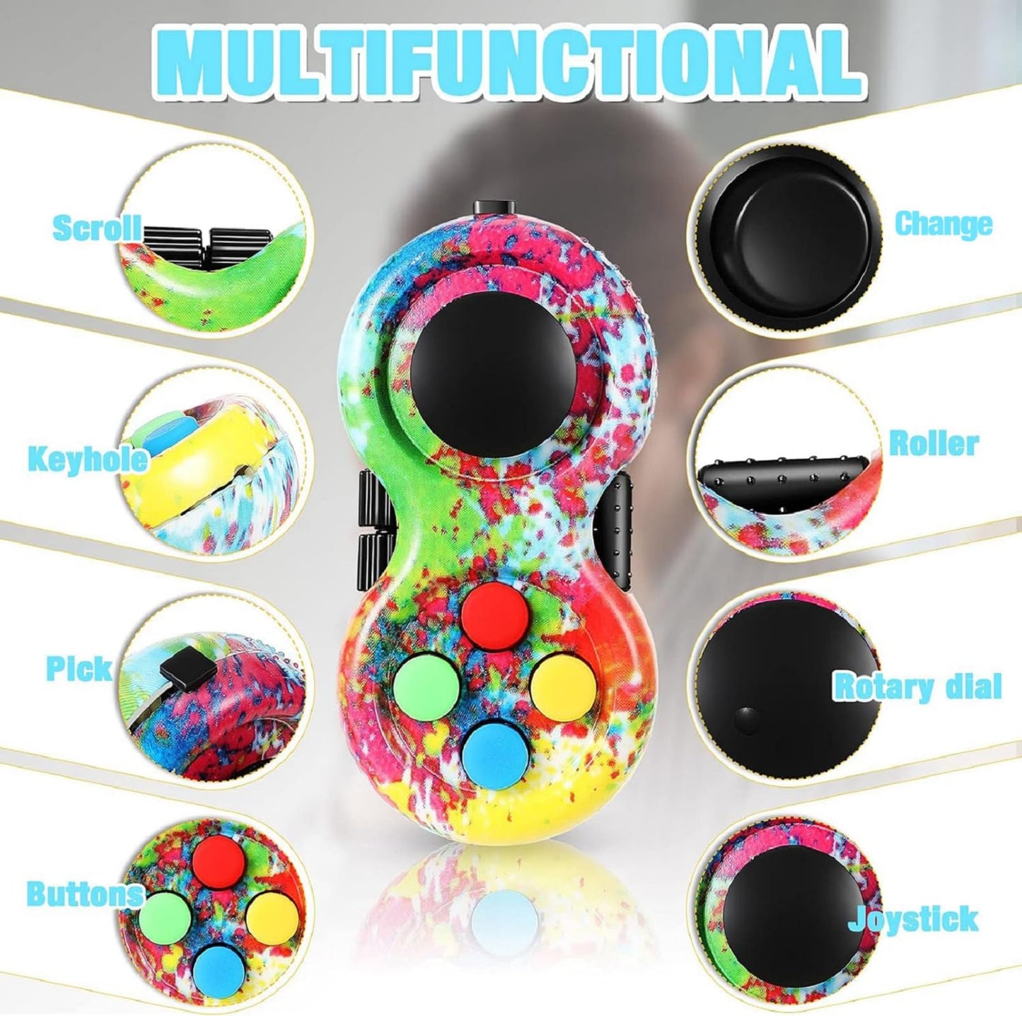 Skylety 2 Pcs Fidget Toys for Adults – Rainbow & Stripe Controller Pad for Stress Relief, Focus, and Sensory Play