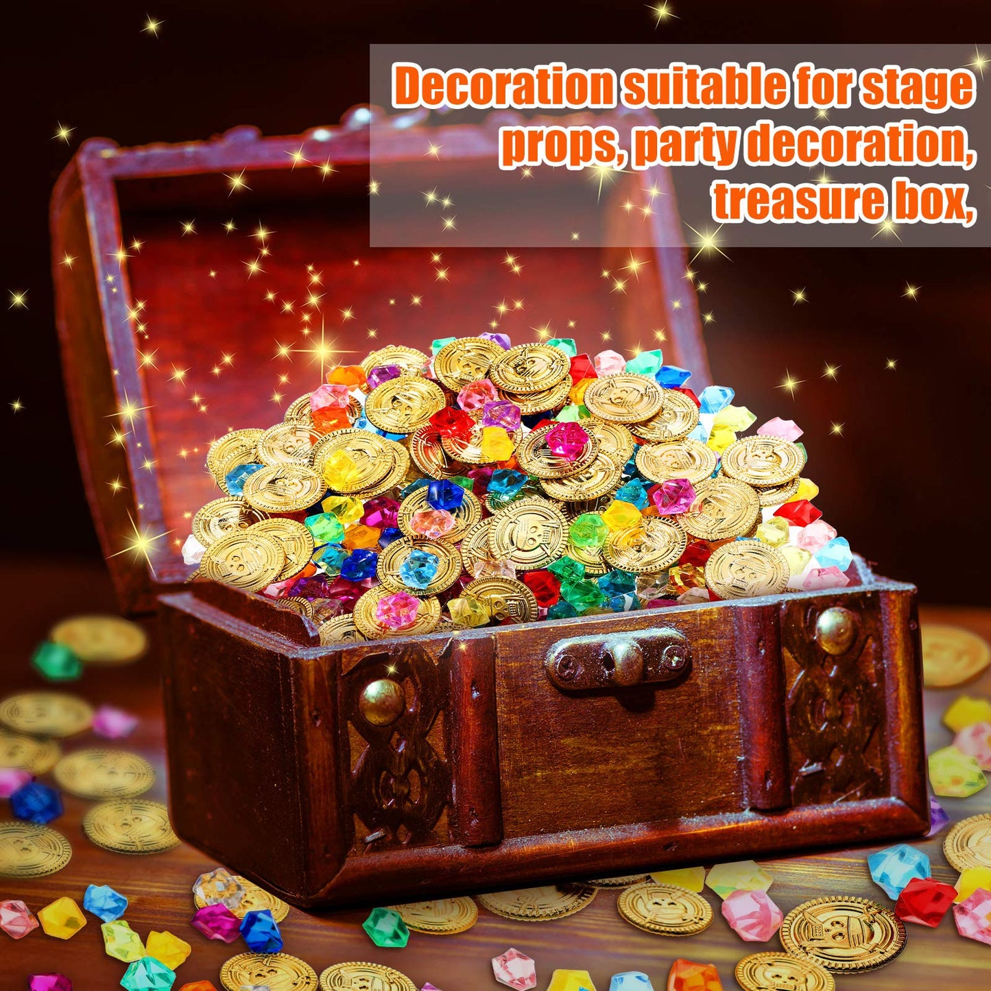 Skylety Pirate Party Favors - 200 Treasure Gems & Gold Coins
