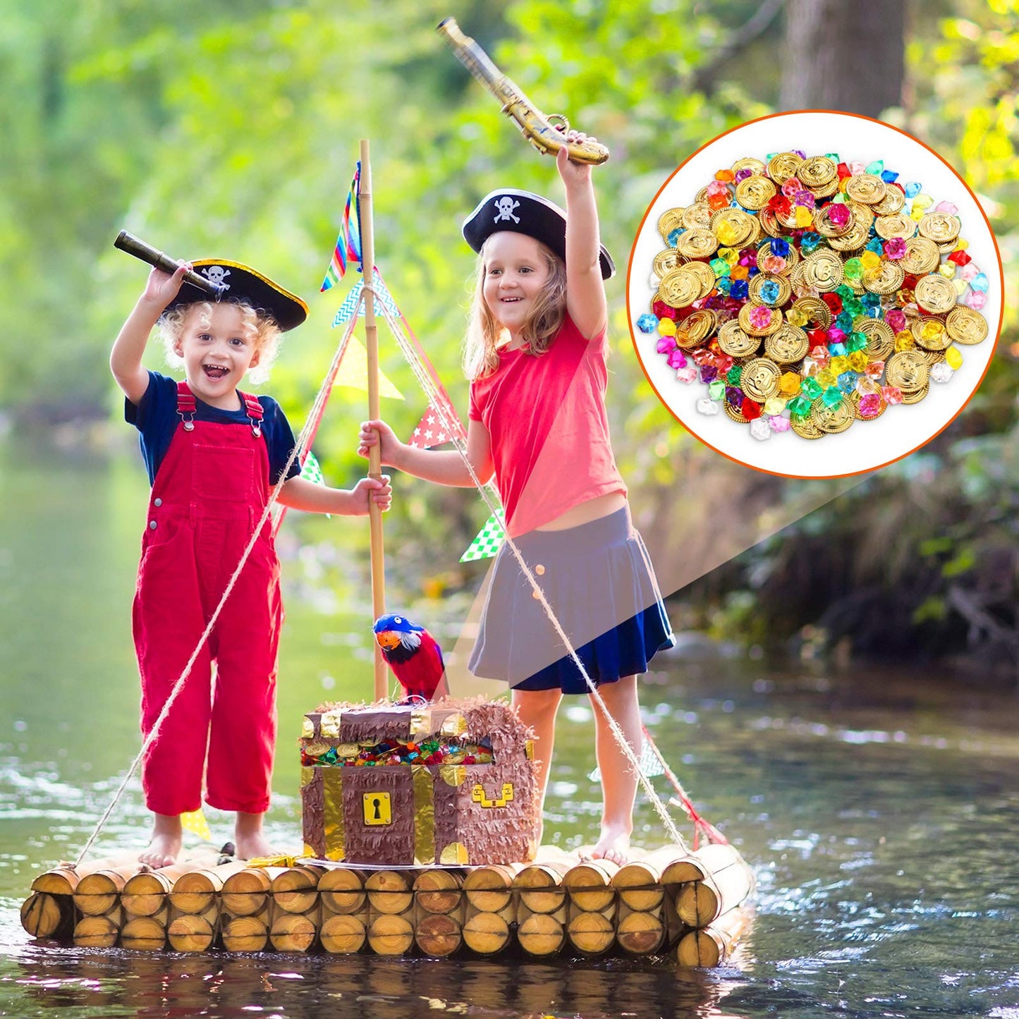Skylety Pirate Party Favors - 200 Treasure Gems & Gold Coins