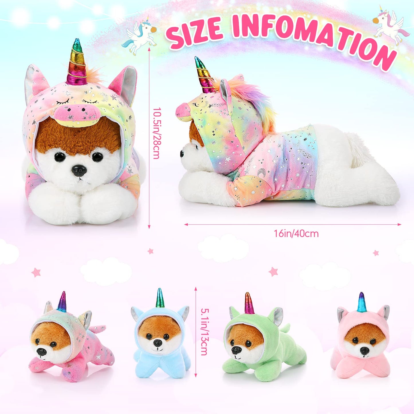 Skylety Unicorn Puppy Plush Set — 1 Mama + 4 Baby Pups, Soft Toys for Kids