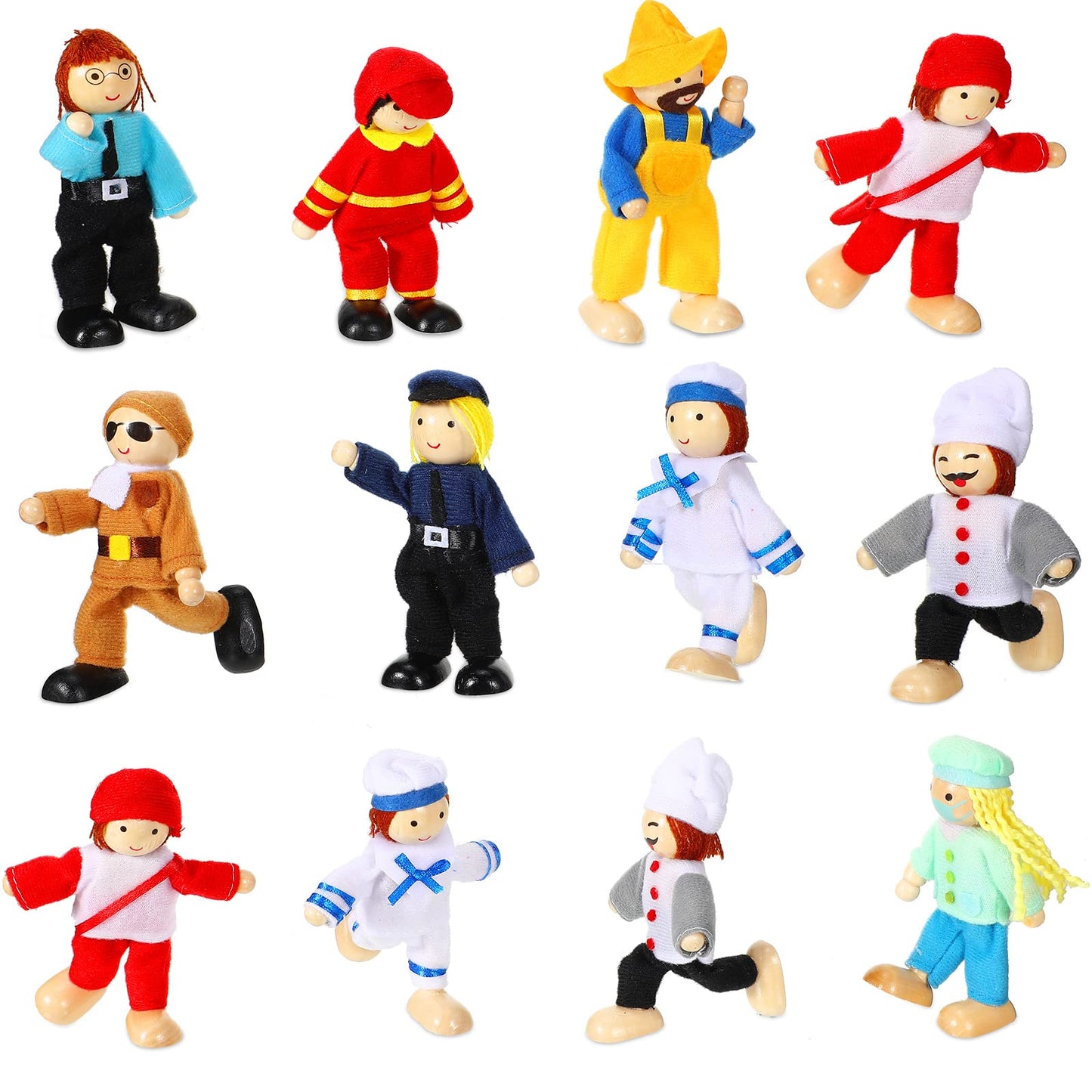 Skylety 10 Pcs Wooden Dollhouse Family Set – Moveable Mini Figures for Creative Play