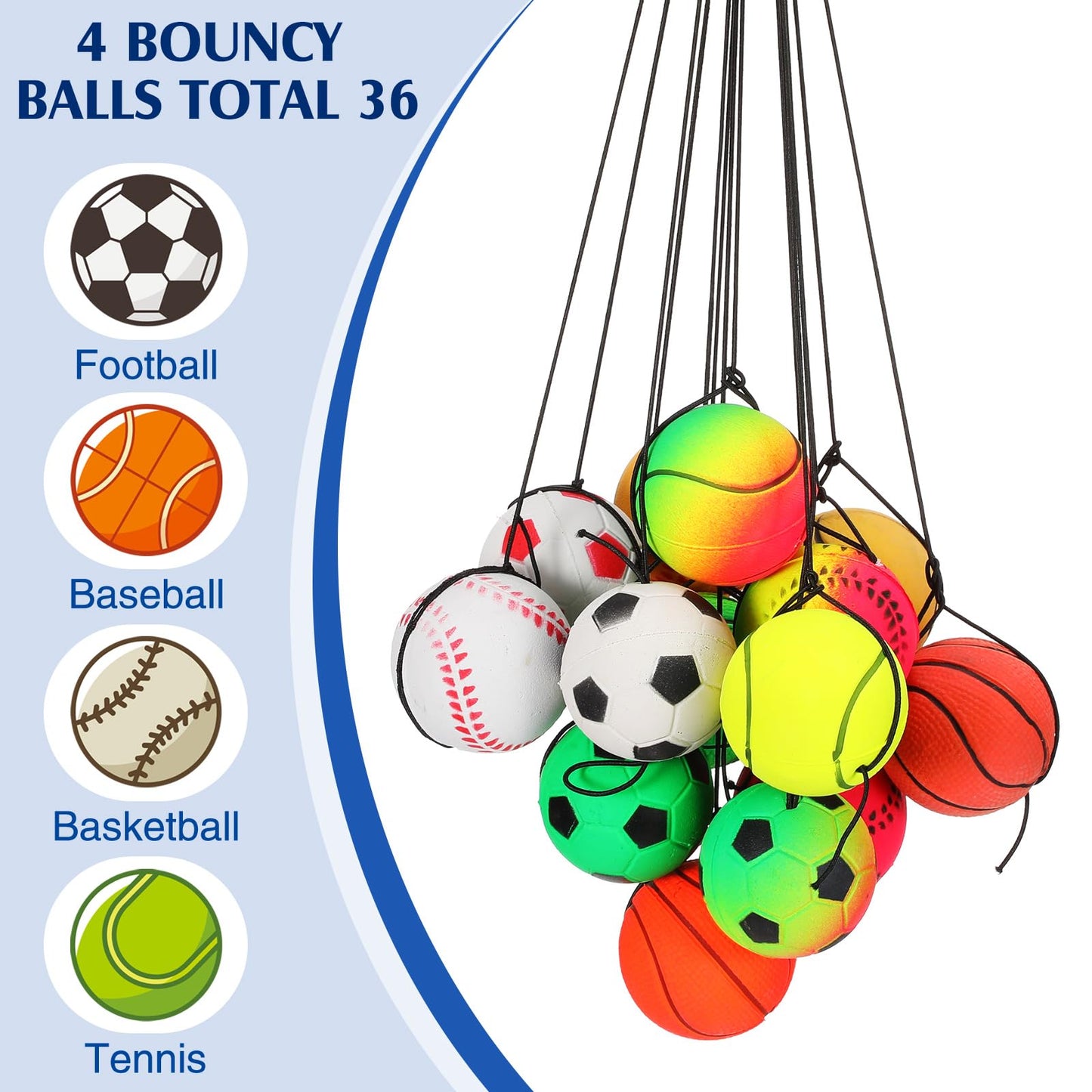 Skylety 36-Piece Wrist Return Ball on a String – 1.85" Rebound Sports Toy with Elastic Strap